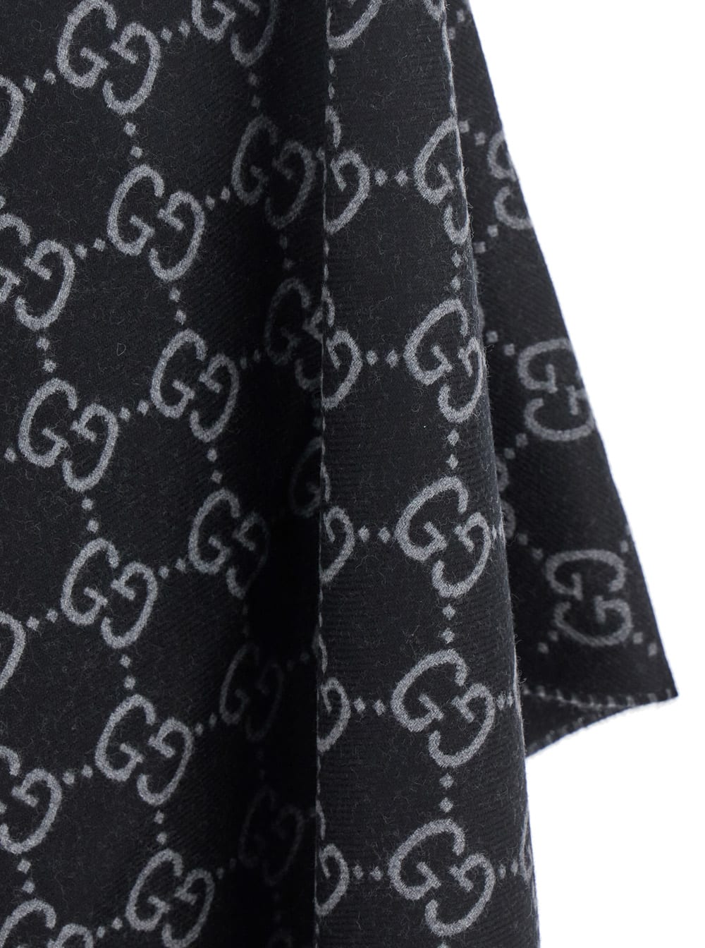 Gucci Black Cape With Fringed Hem In Gg Wool Jacquard Woman In Black