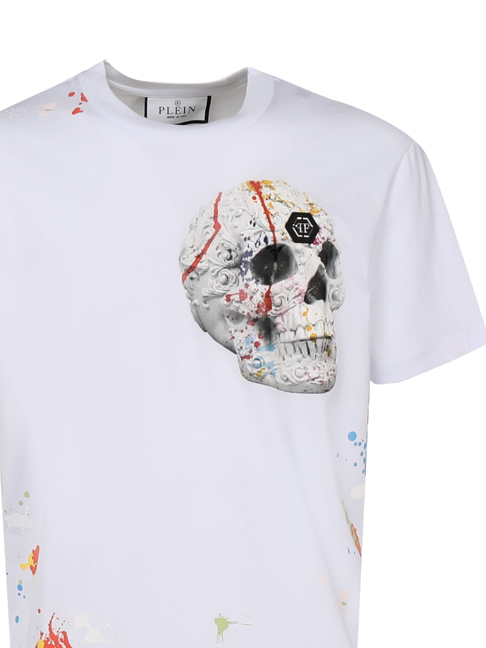 Shop Philipp Plein Splatter Skull T-shirt In White