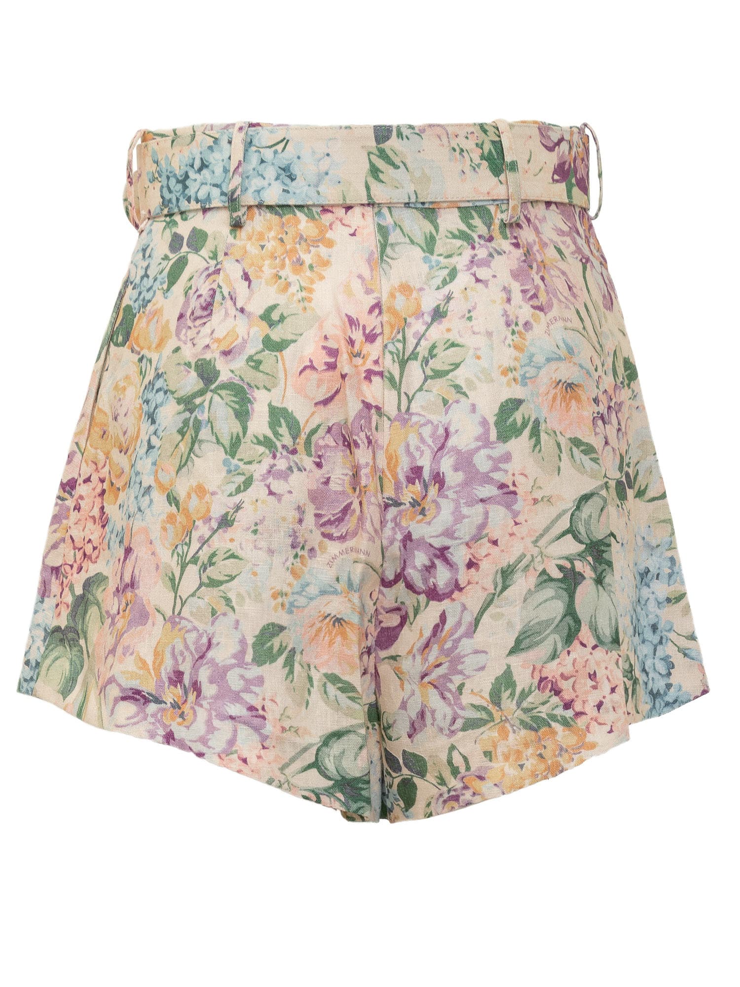 Shop Zimmermann Halliday Tuck Shorts In Multi Watercolour Floral