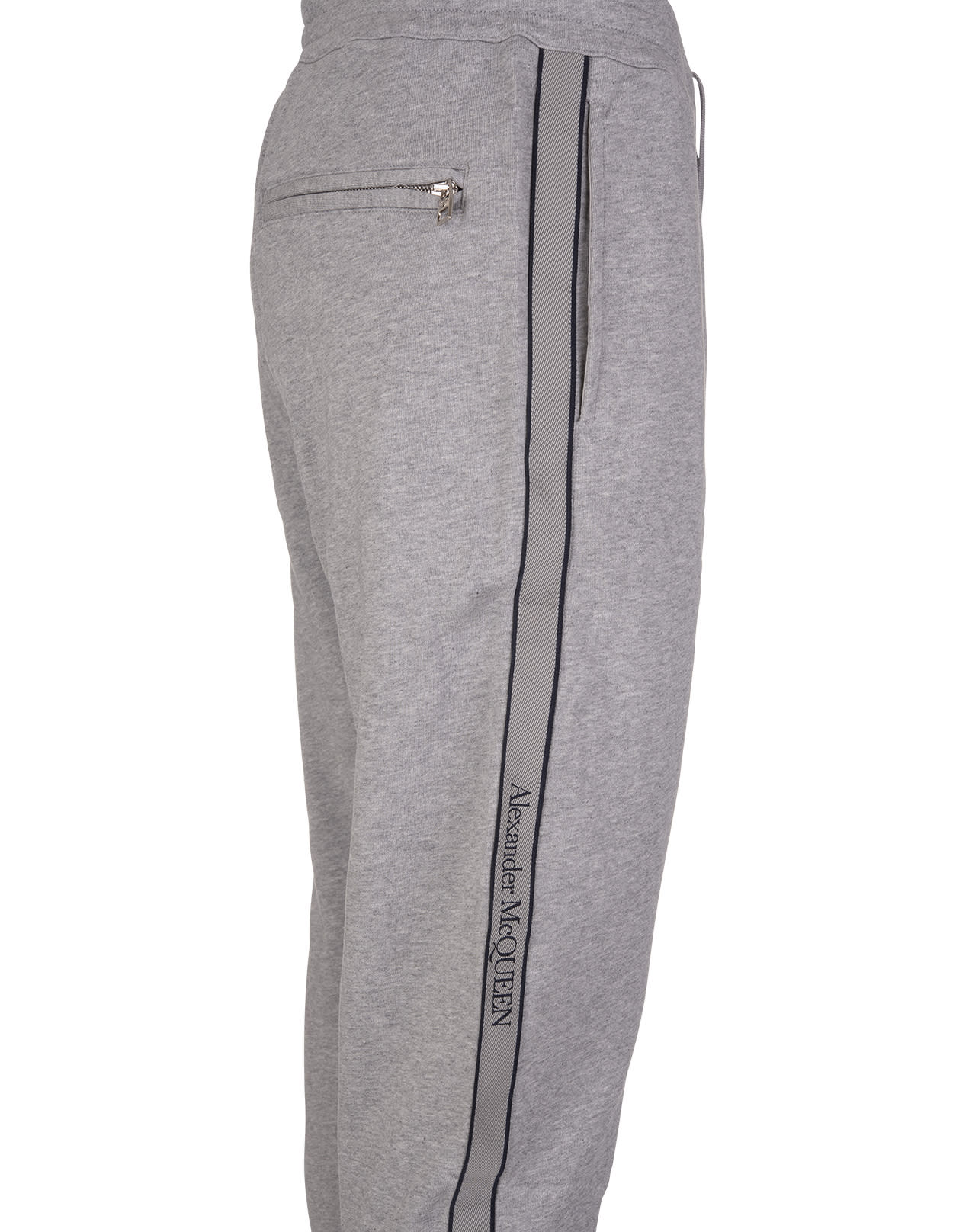 Shop Alexander Mcqueen Man Grey Joggers With Logoed Bands In Grigio