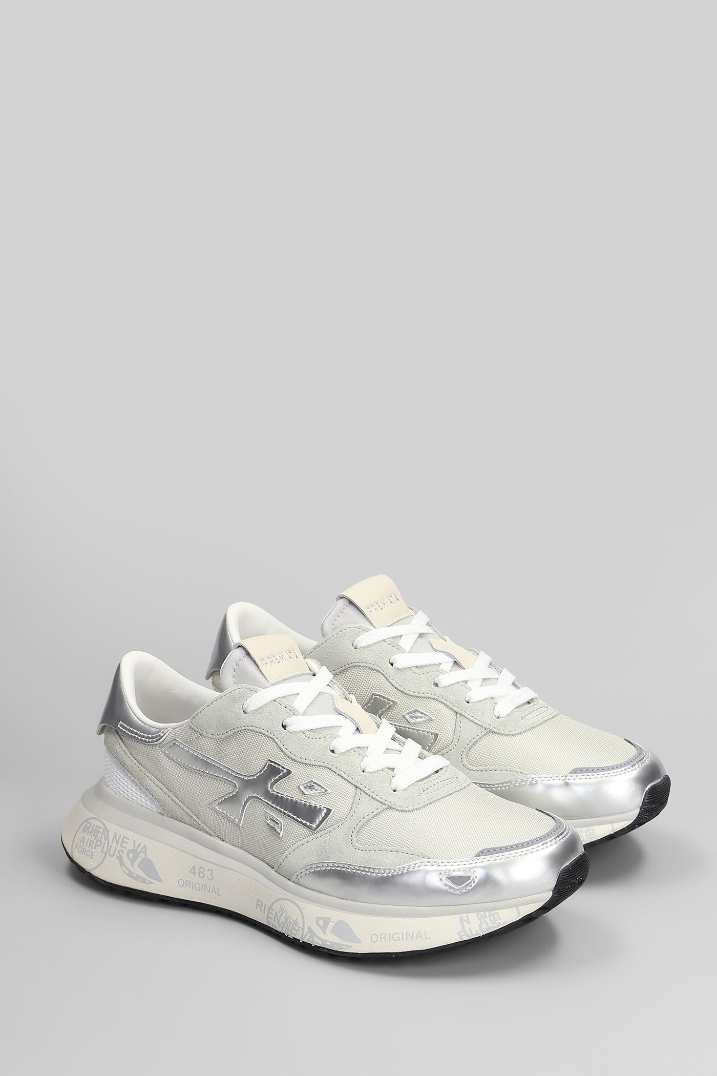 Premiata Lauryn Sneakers In Silver Leather And Fabric In Silver