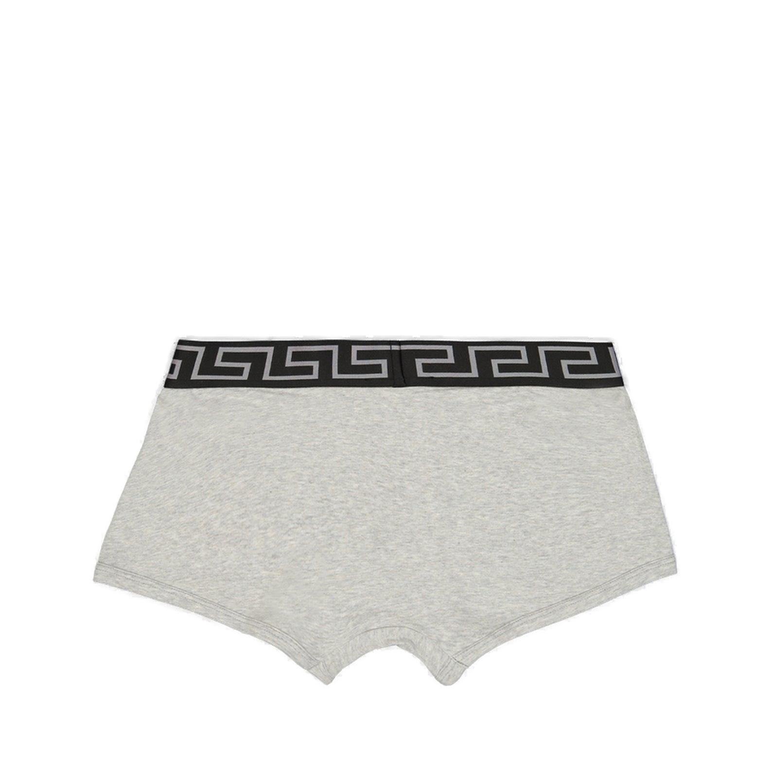 Shop Versace Greca Border Stretched Boxer Briefs In Grigio E Nero