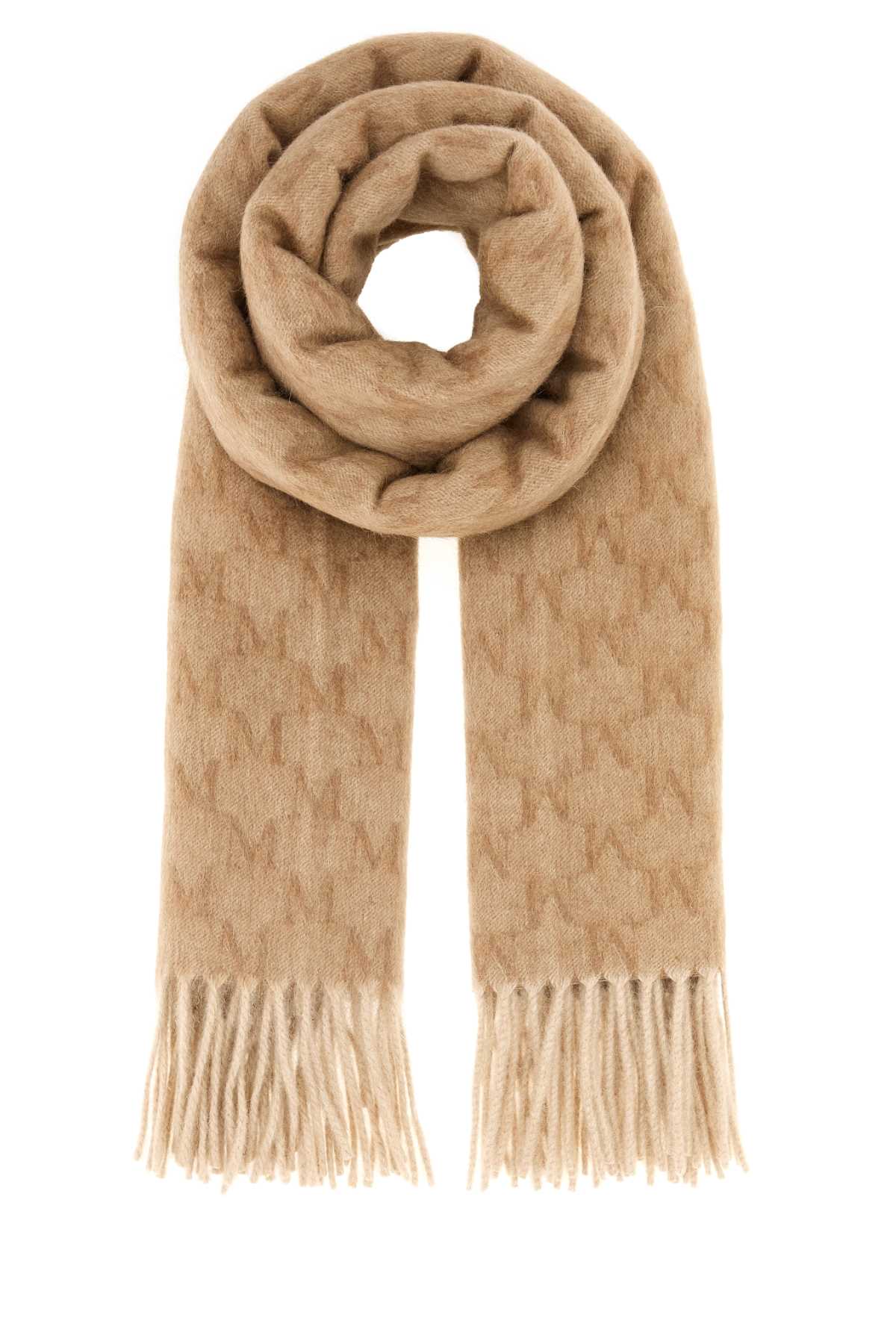 Max Mara Embroidered Camel Wklogo Scarf In Brown