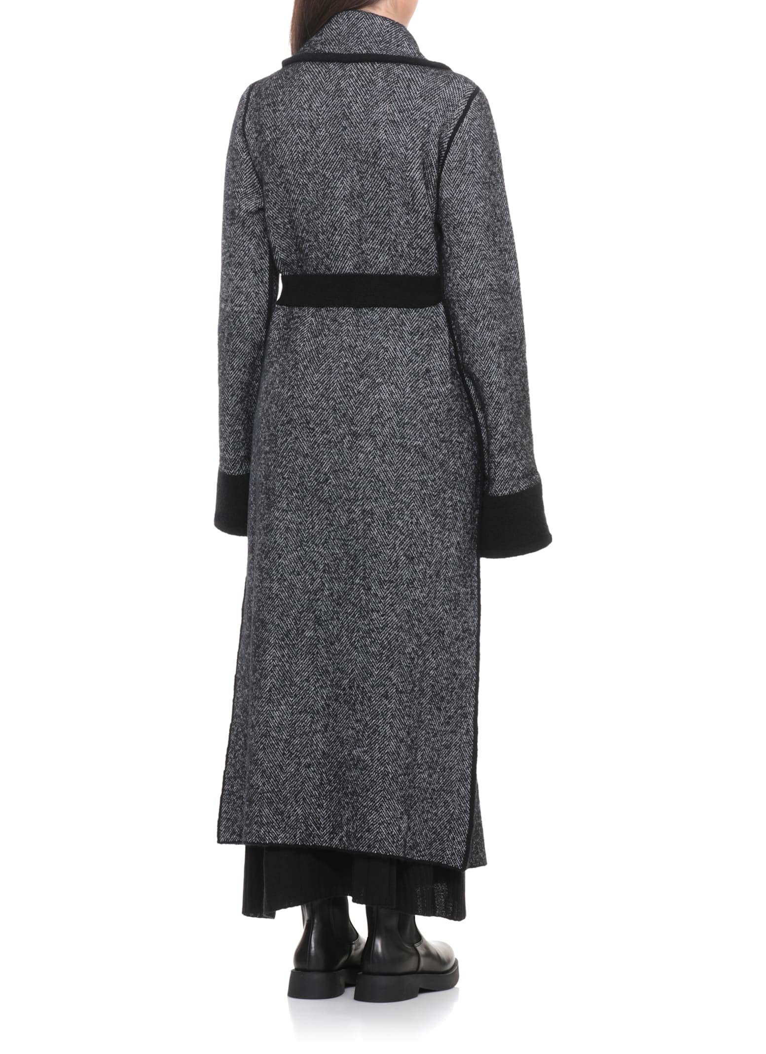 D Exterior Wool Double-breasted Coat In Black