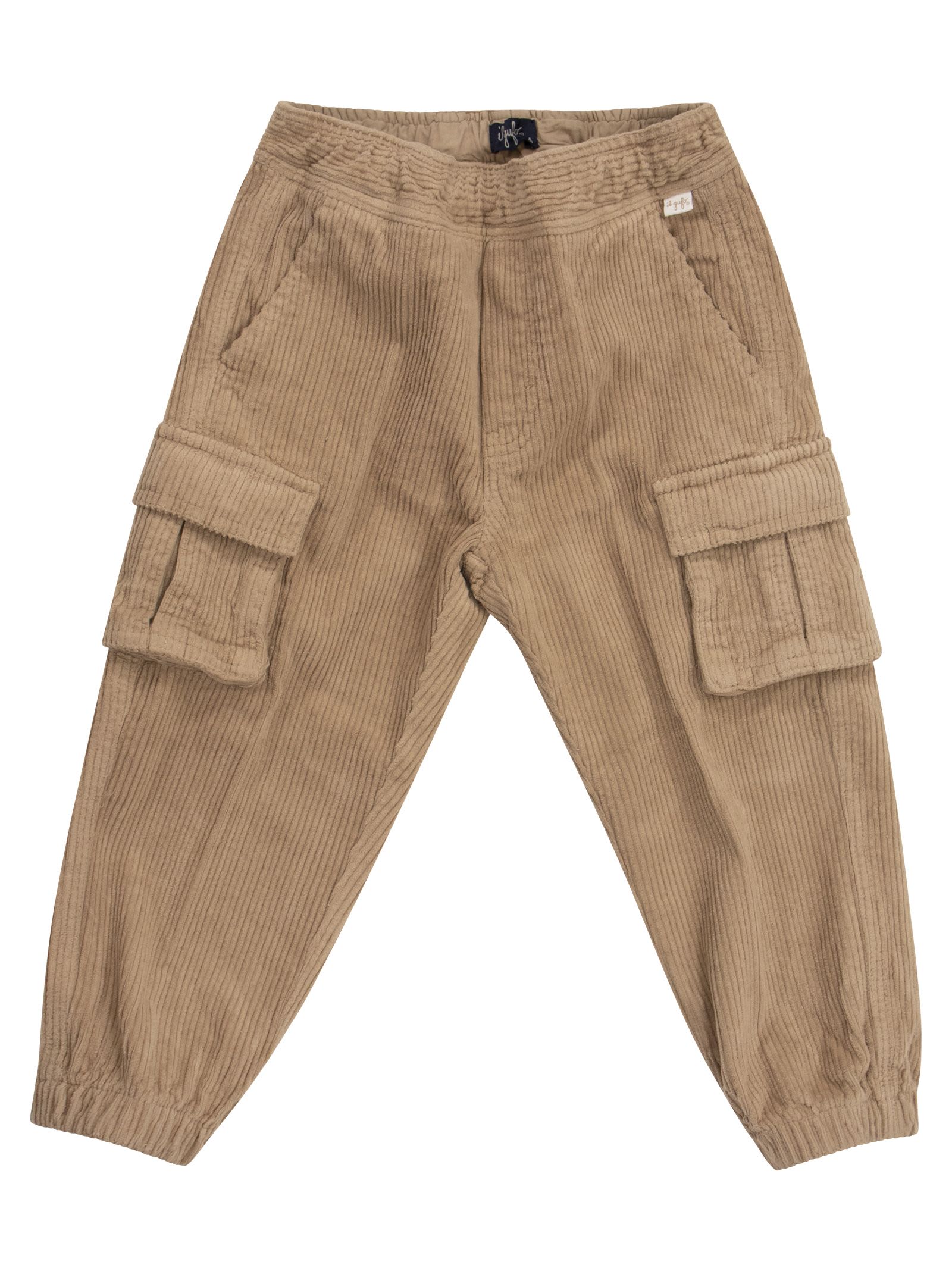 Il Gufo Kids' Wooden Velvet Cargo Trousers In Beige