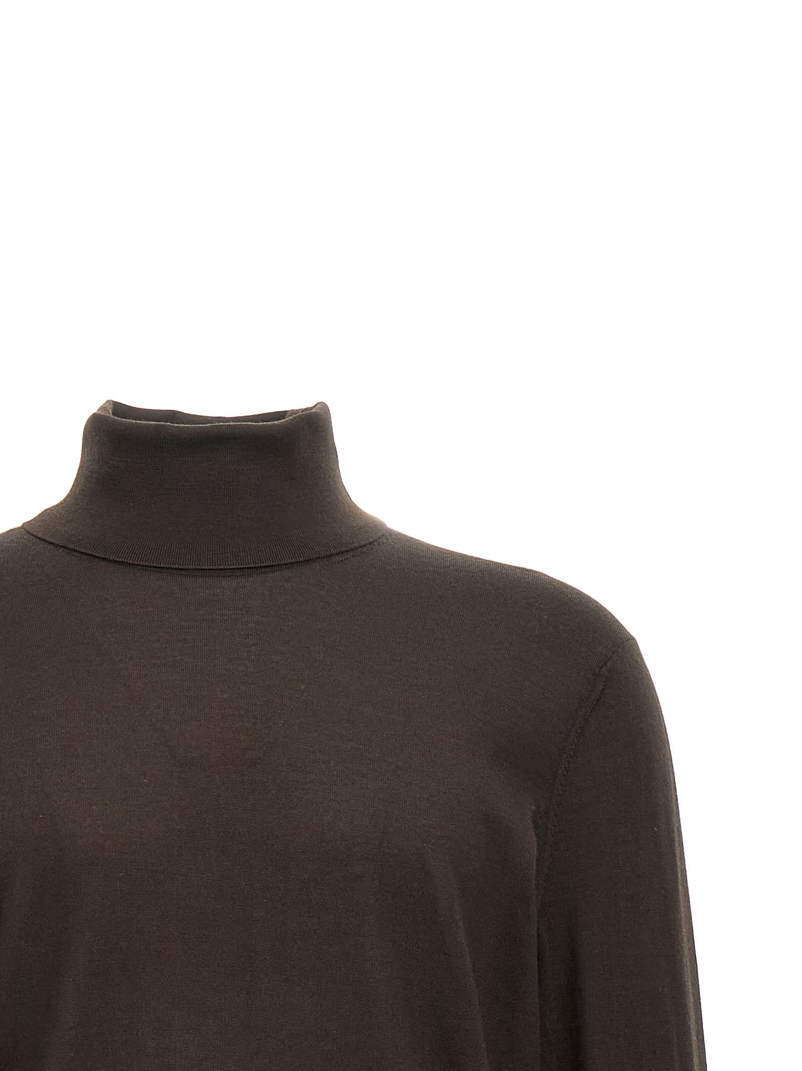 Shop Zegna Silk Cashmere Turtleneck Sweater In Brown