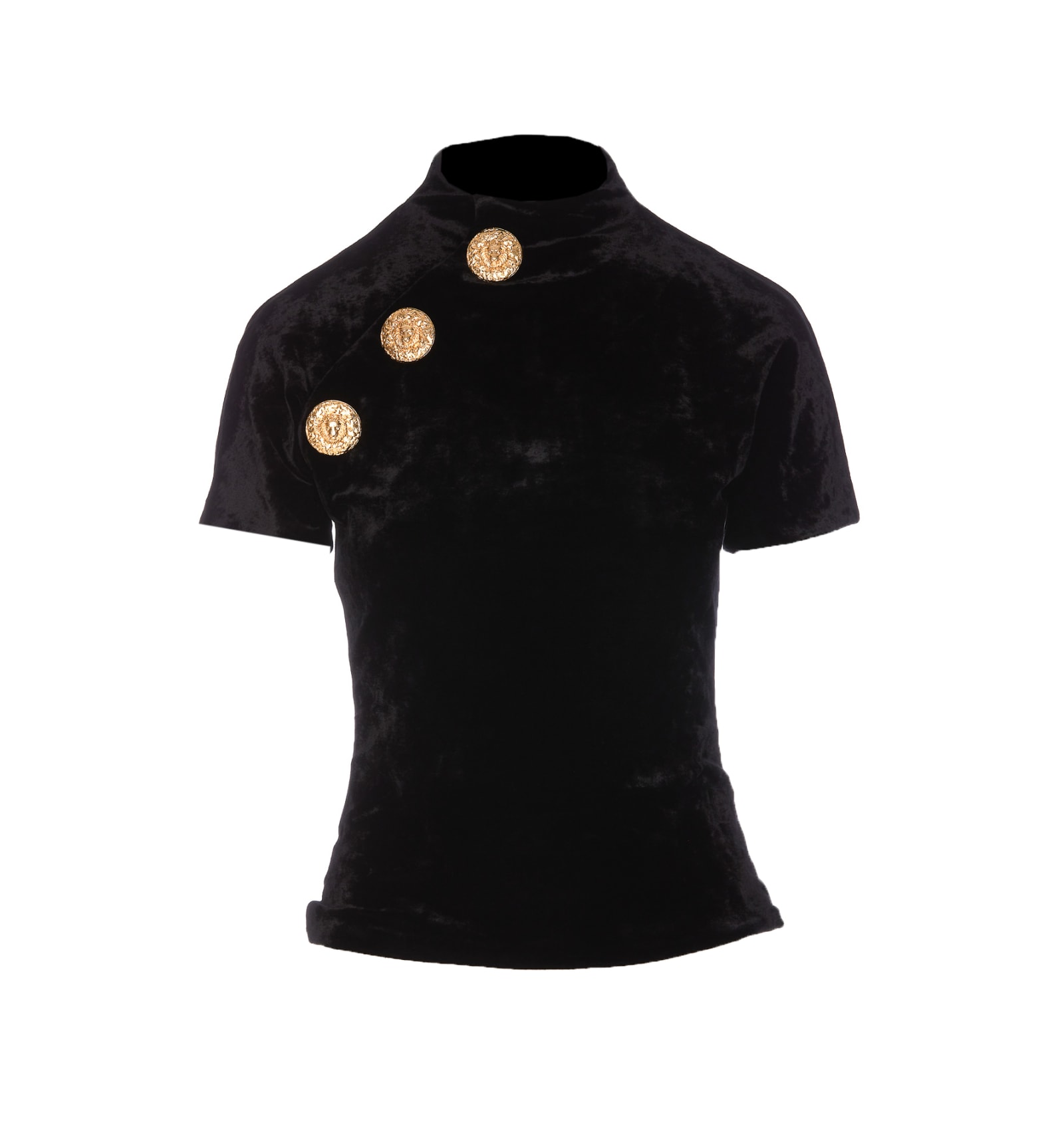Balmain Button-detail Velvet T-shirt In Nero