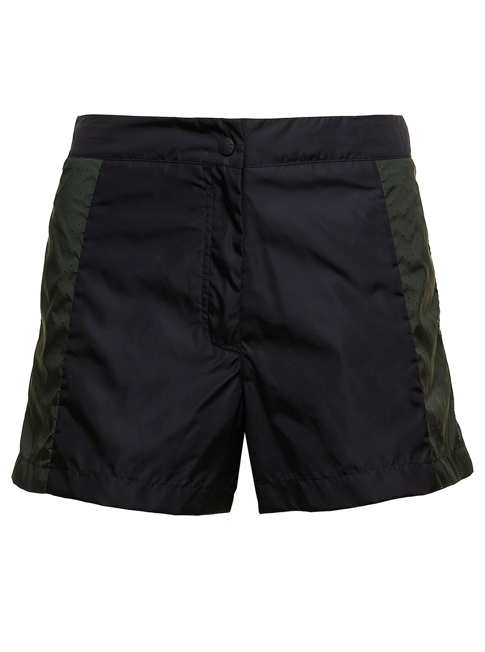 Moncler Combination Panel Active Shorts With Classic Button Closure In Black