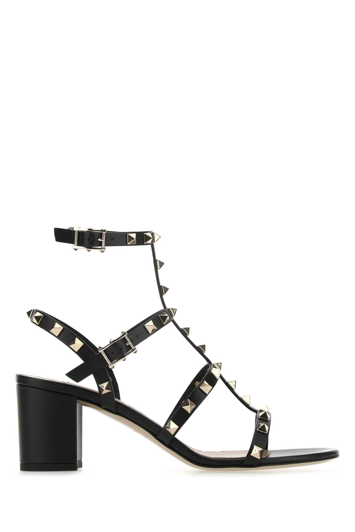 Shop Valentino Black Leather Rockstud Sandals In Nero