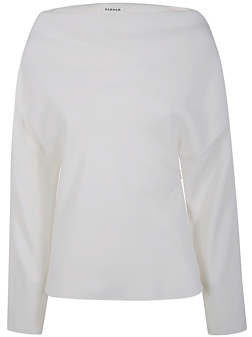 Shop P.a.r.o.s.h Long Sleeve Blouse With Dropping Neckline In Cream