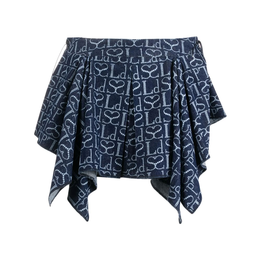 Ludovic De Saint Sernin Monogram-pattern Asymmetric Miniskirt In Blue