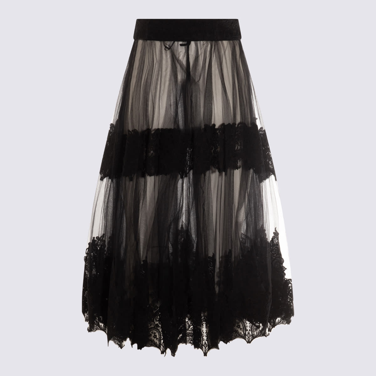 Elisabetta Franchi High Waist Lace-detailed Tulle Skirt