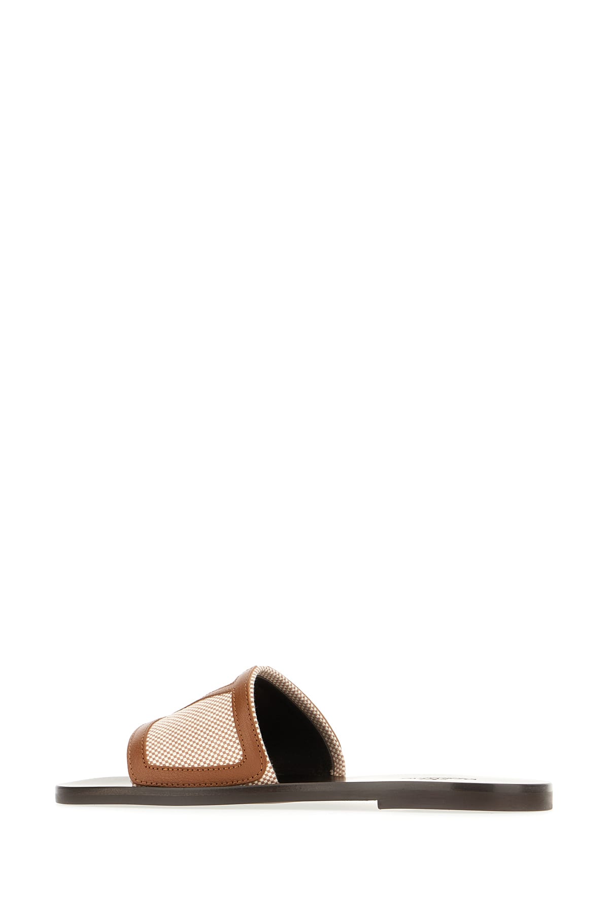 Valentino Garavani Viva Superstar Slide Sandal In Canvas Fabric And Nappa Leather In Marrone Beige