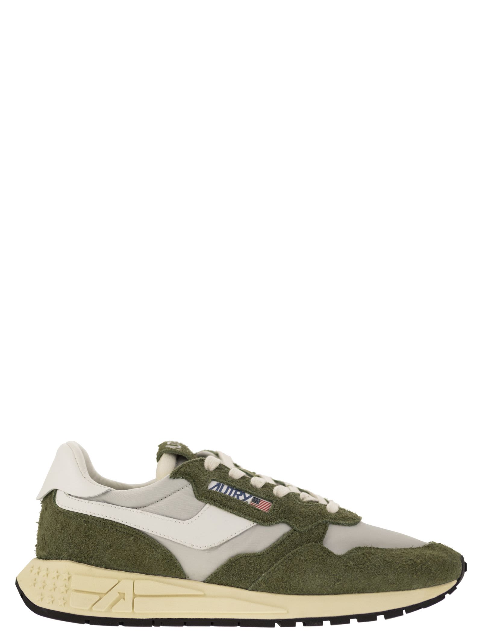 Shop Autry Reelwind - Suede And Technical Textile Trainer In Military Green