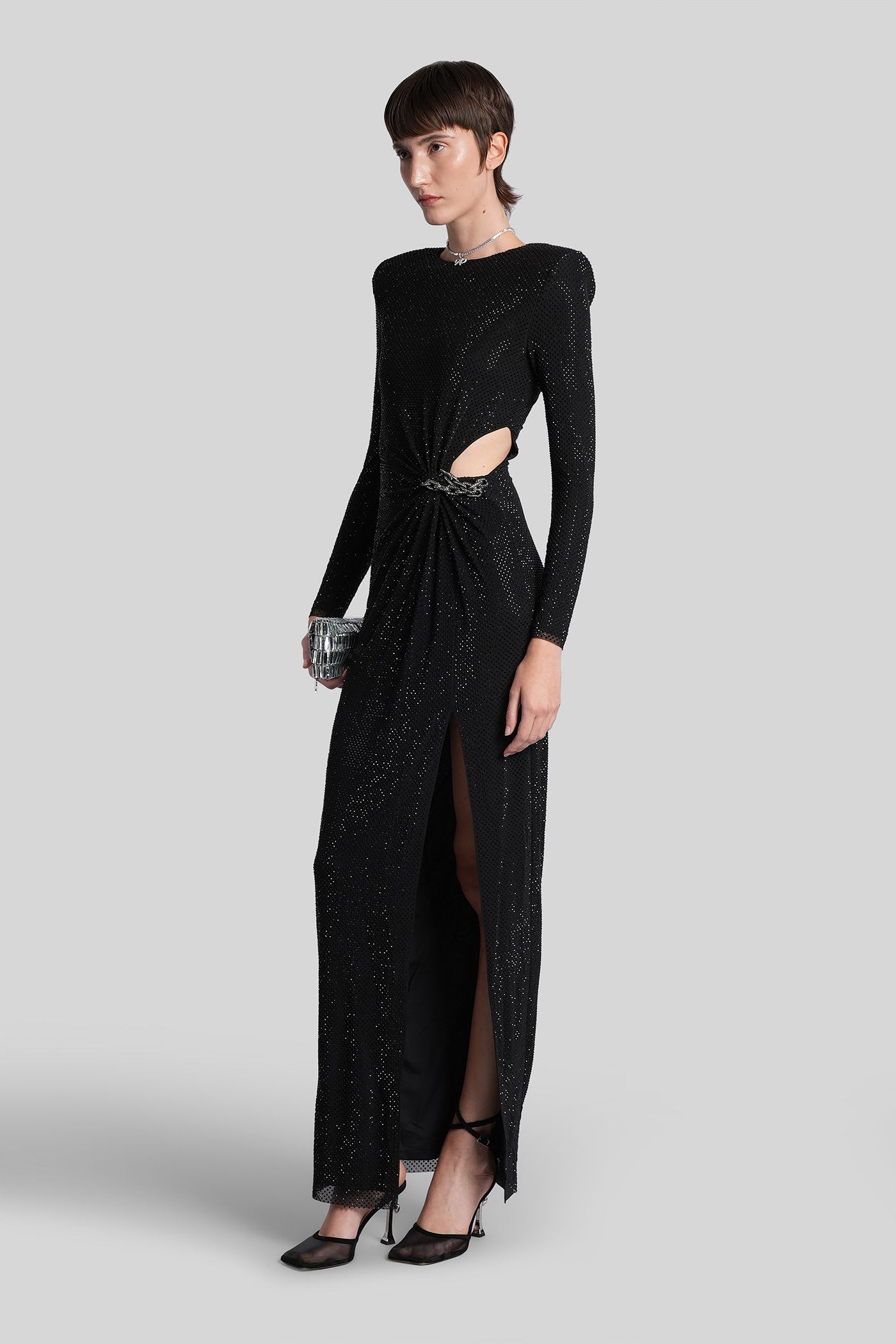 Self-portrait Rhinestone-embellished Maxi Dress In Black