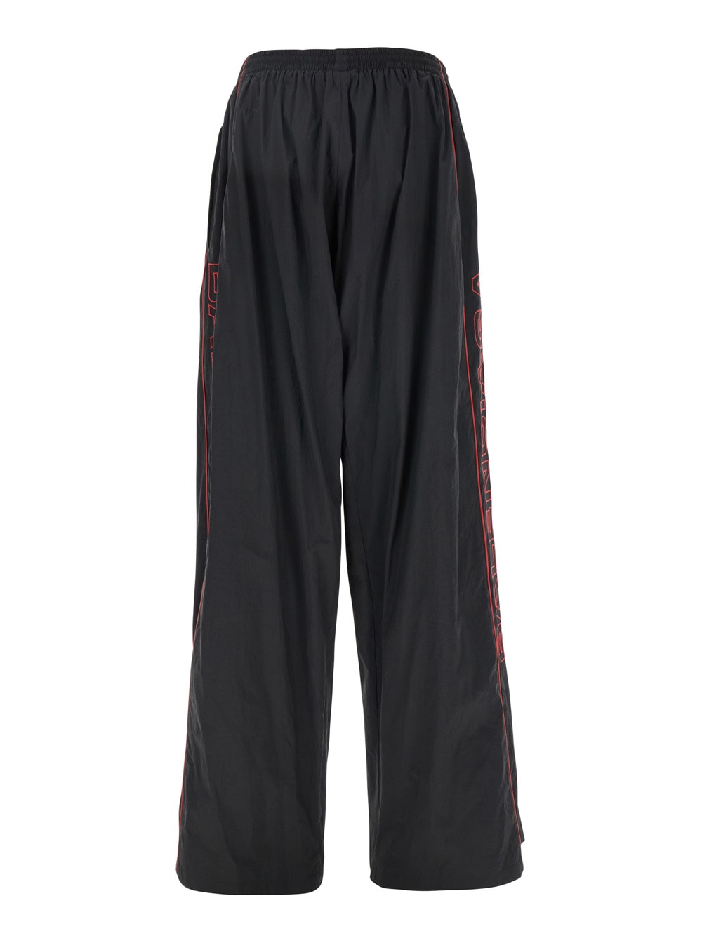 Balenciaga Black Pants With Elastic Drawstring And Side Band With Logo Lettering In Tech Fabric Man In Black