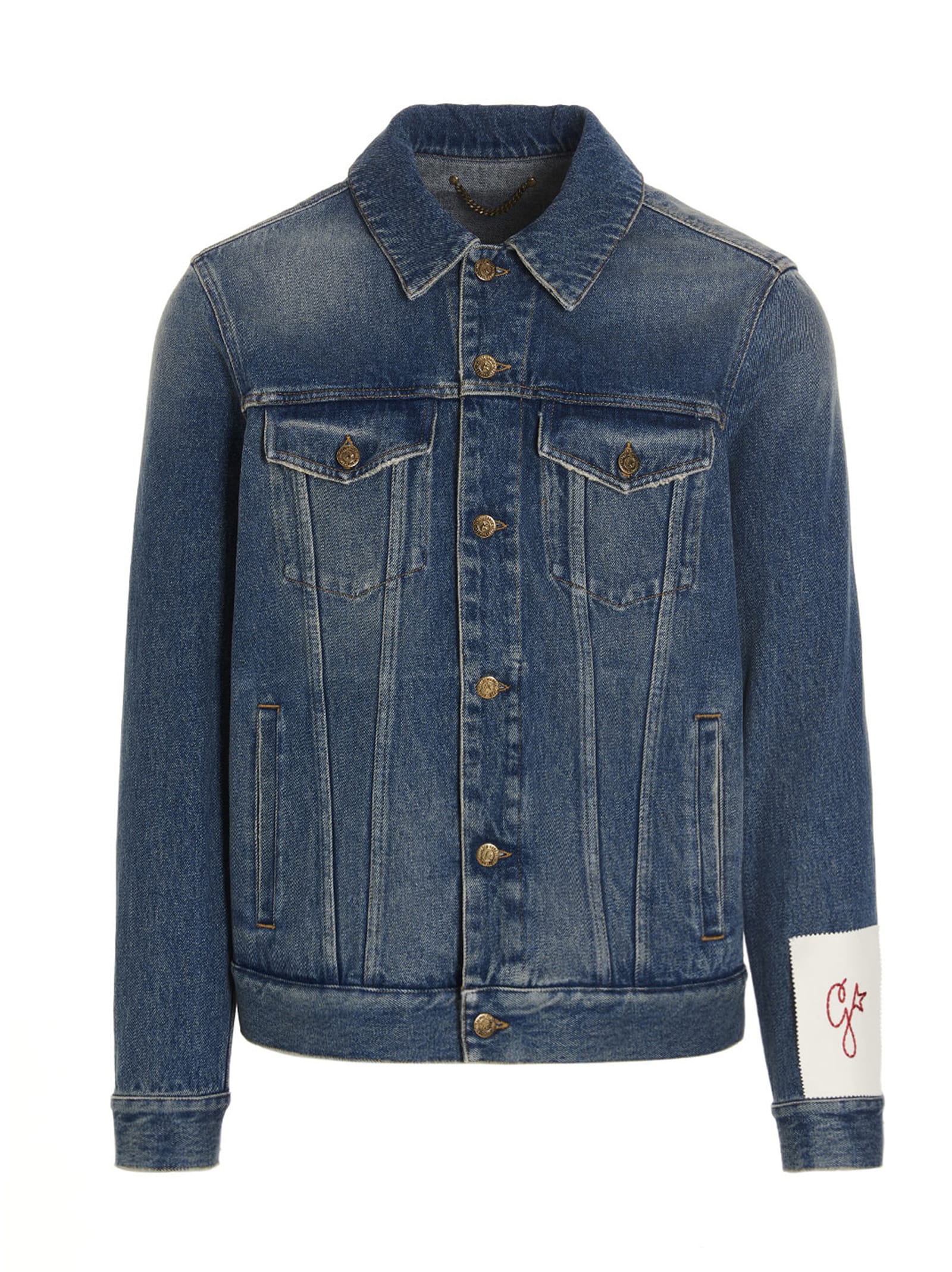 Shop Golden Goose Logo Patch Denim Jacket In Blue