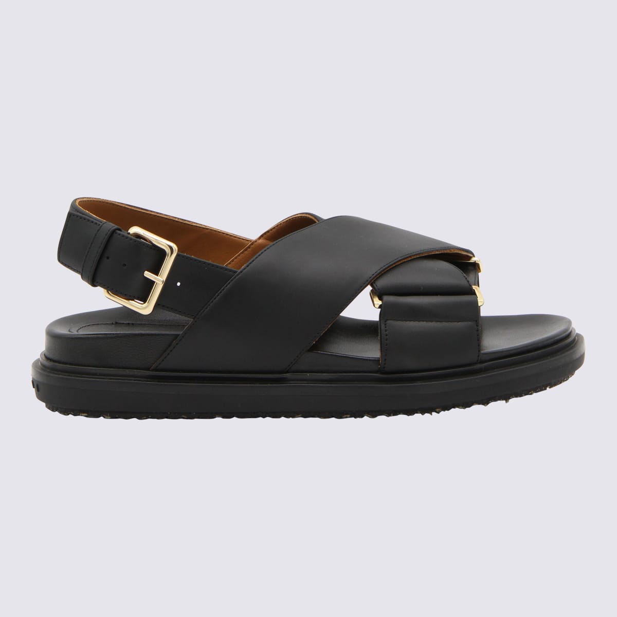 Shop Marni Black Leather Fussbet Sandals