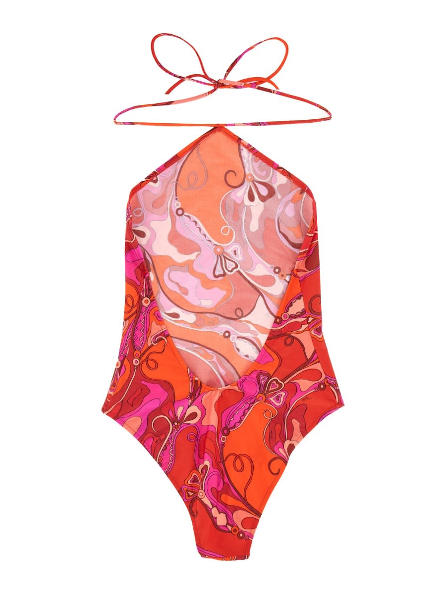 Shop Pucci Orchid Print One Piece Swimsuit In Multicolour