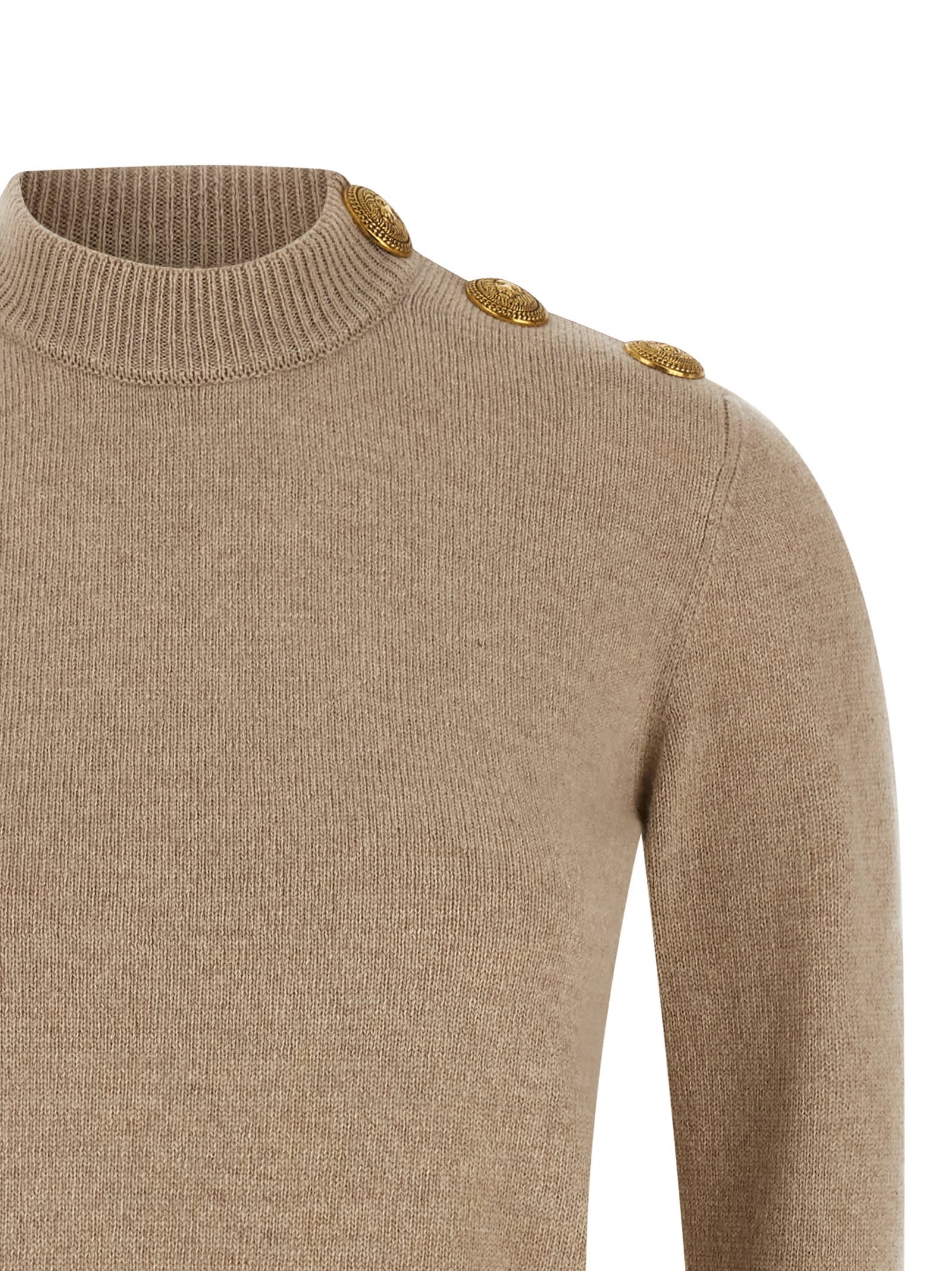 Balmain Eco-cashmere Button Sweater Sweaters And Cardigans Beige In Brown