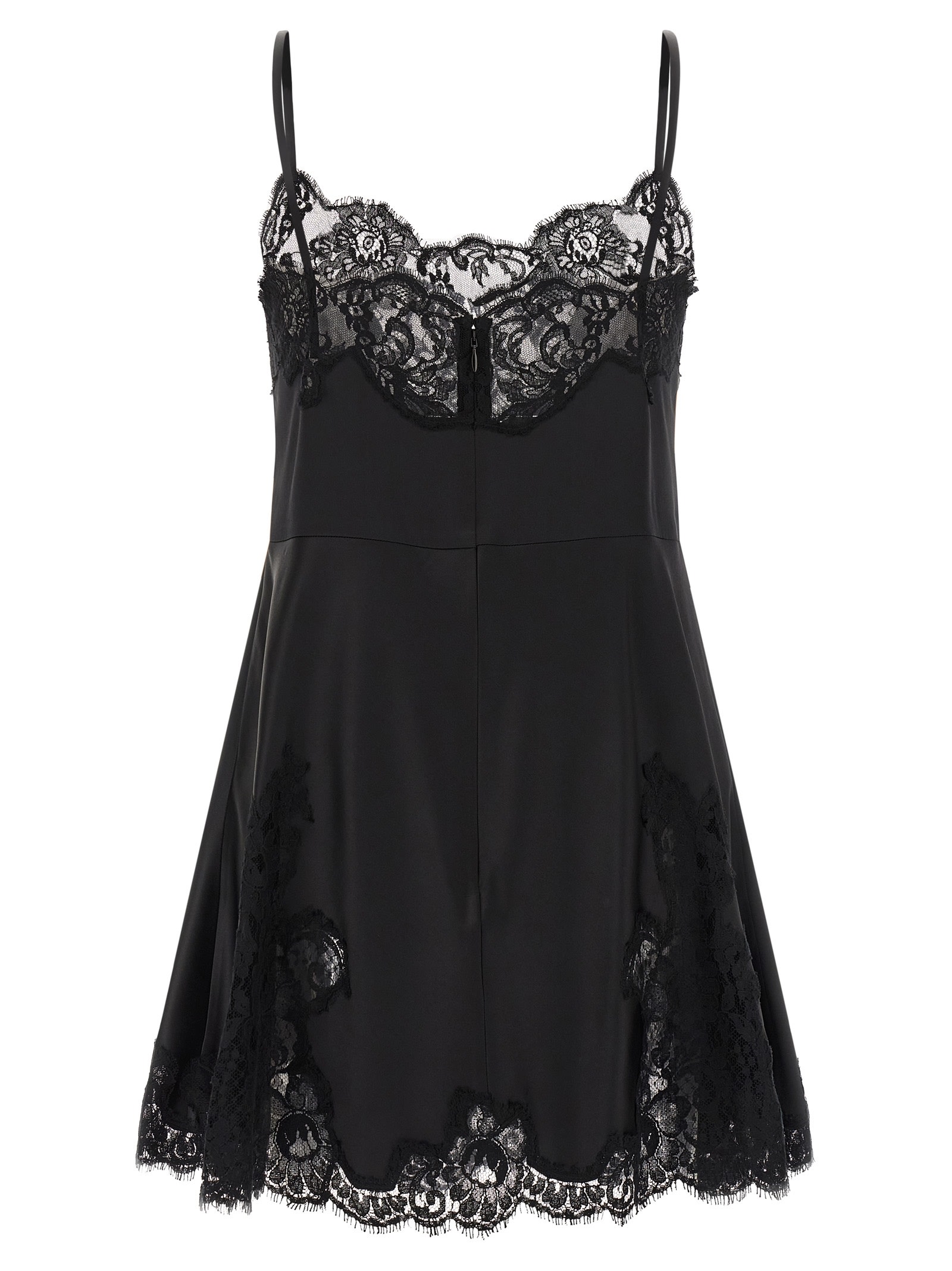 Dolce & Gabbana Satin And Lace Dress Dresses Black In Black