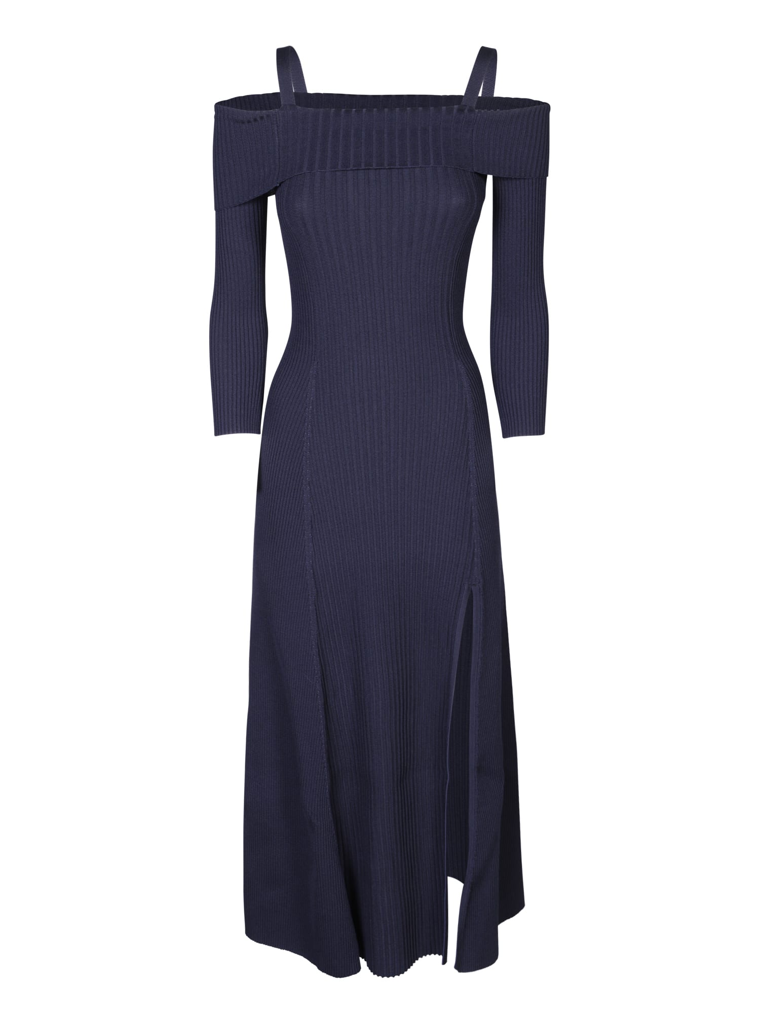 Shop Ganni Melange Knit Blue Dress