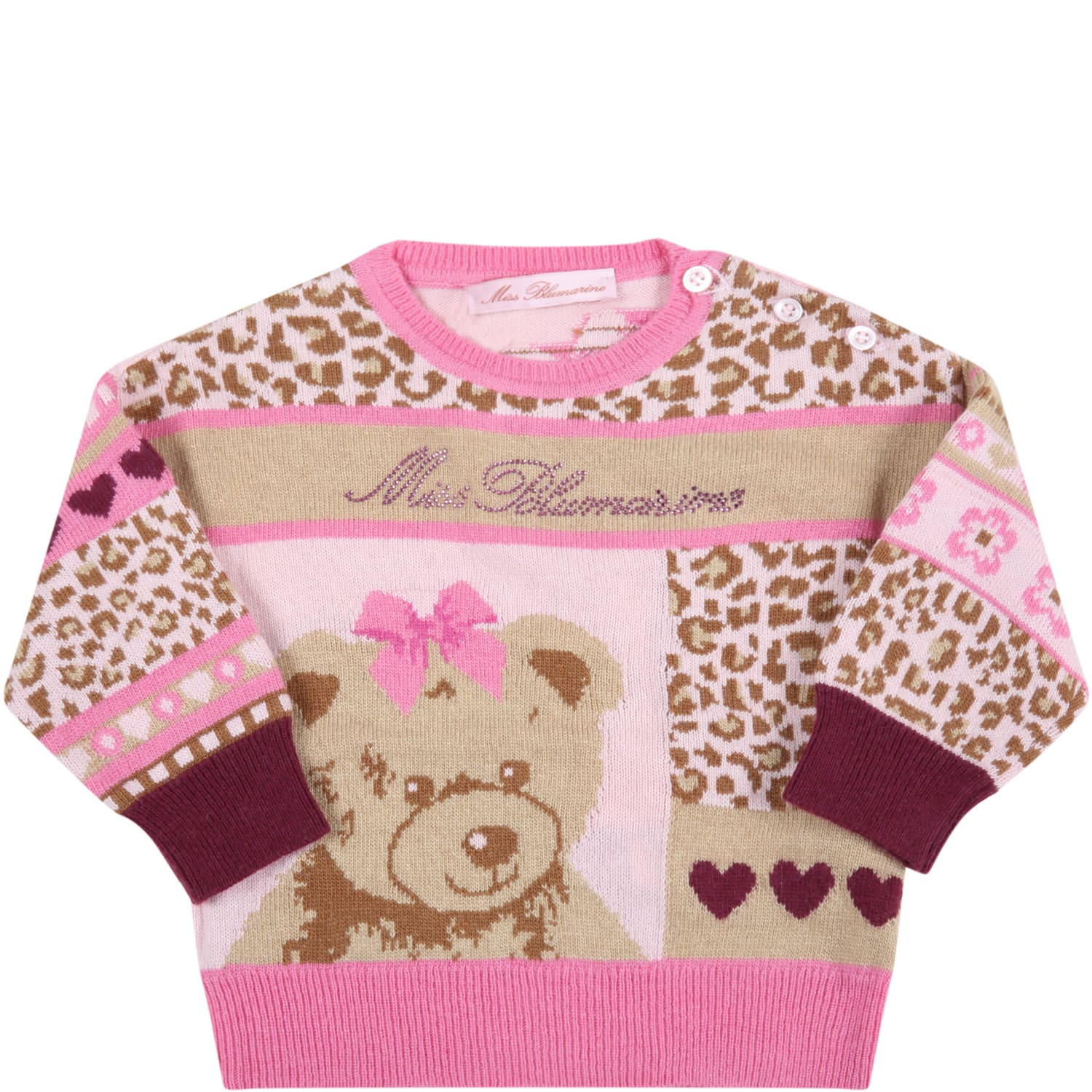 Blumarine Multicolor Sweater For Baby Girl With Bear