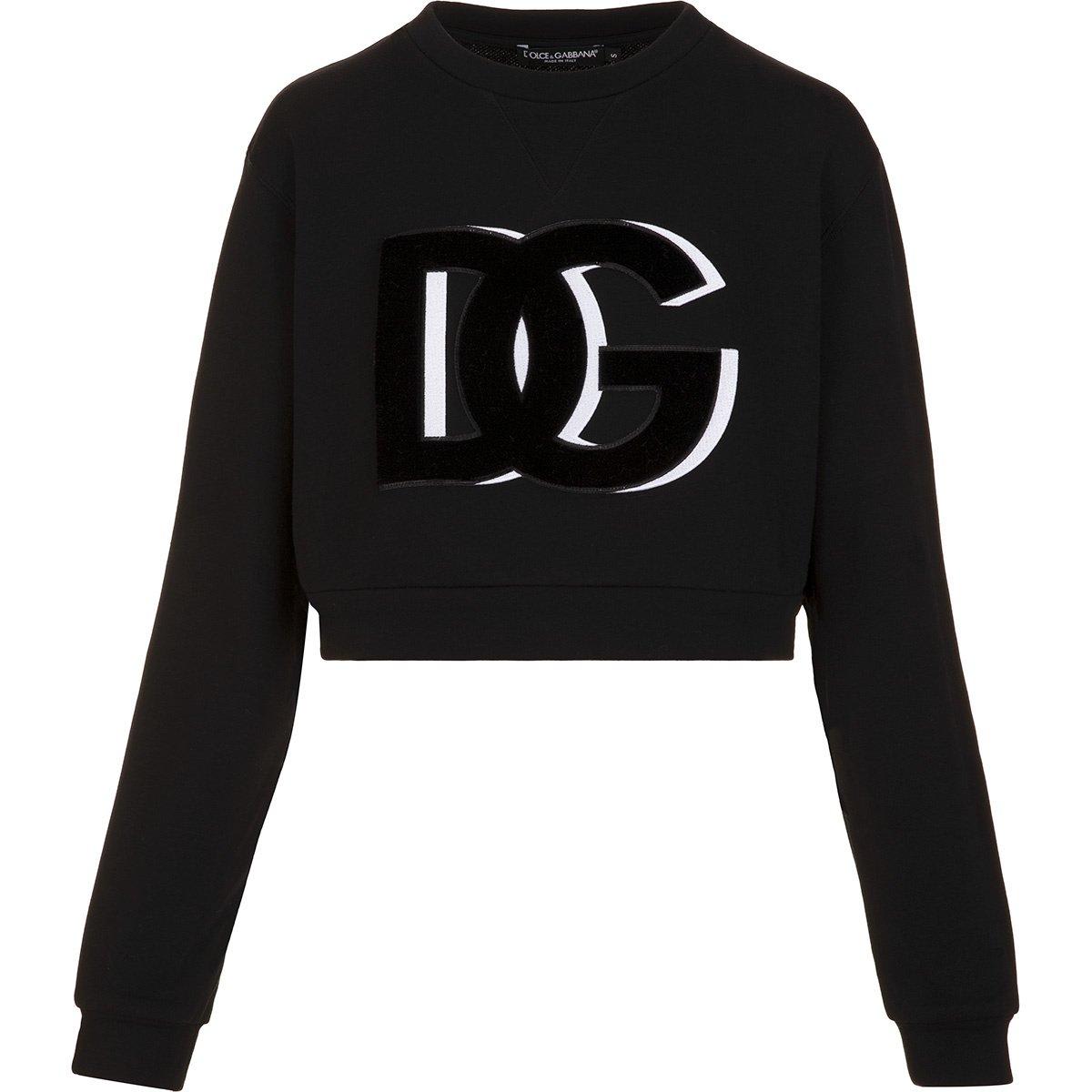 Dolce & Gabbana Cotton Jersey Cropped Sweatshirt With Dg Logo Flock Patch