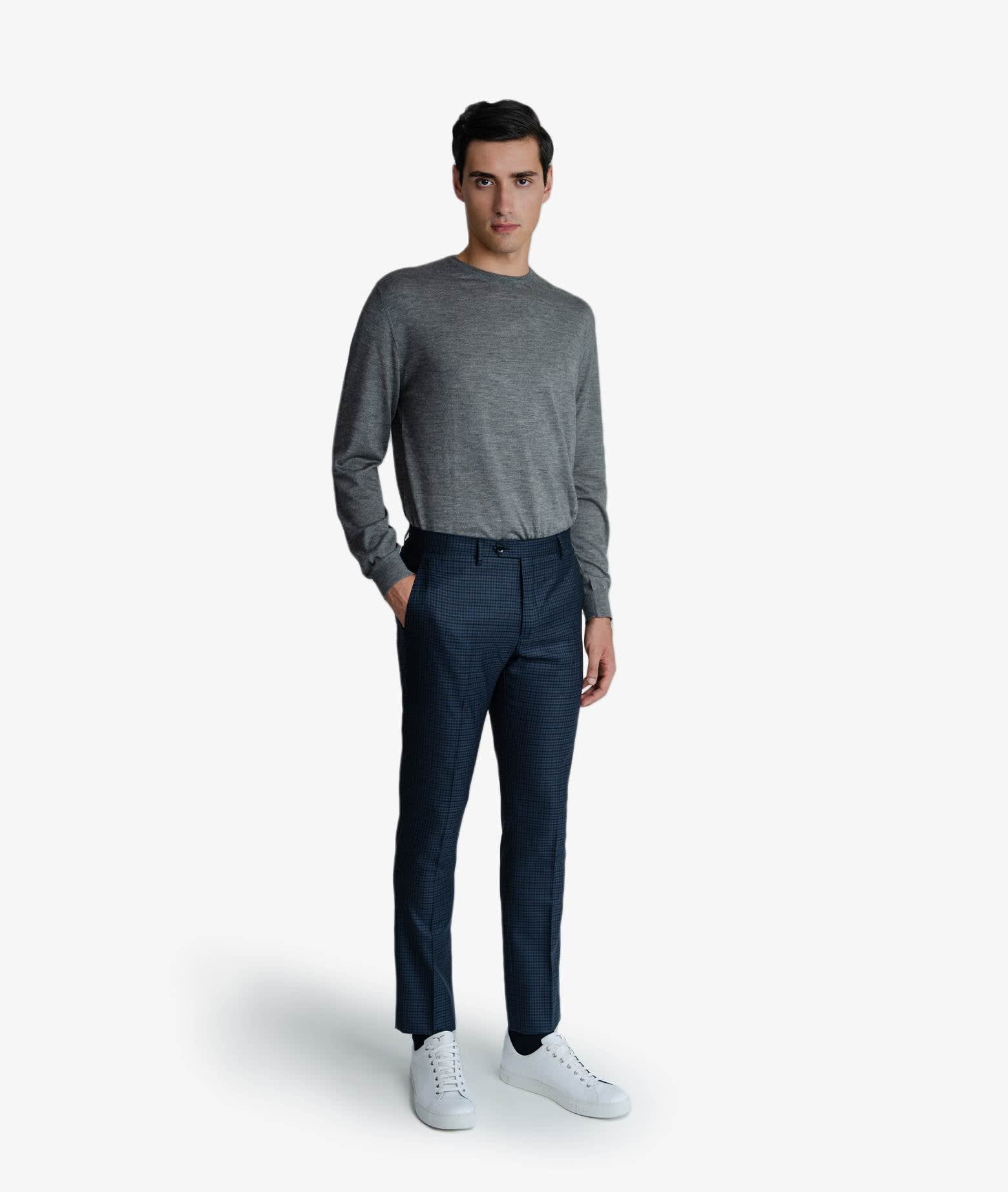 Larusmiani Trousers Checked Pants In Dark Blue Check