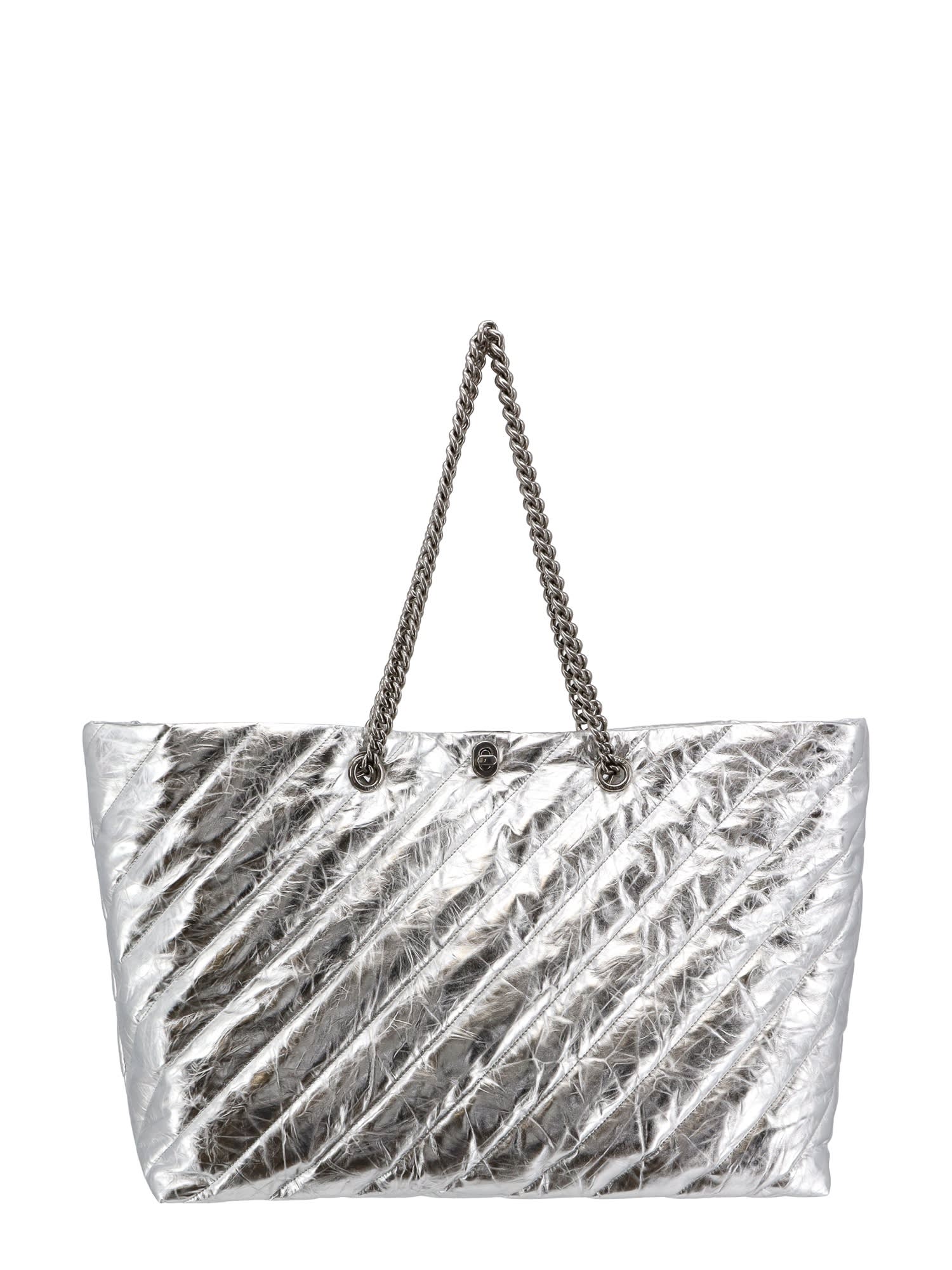 Balenciaga All Crush Shoulder Bag In Silver