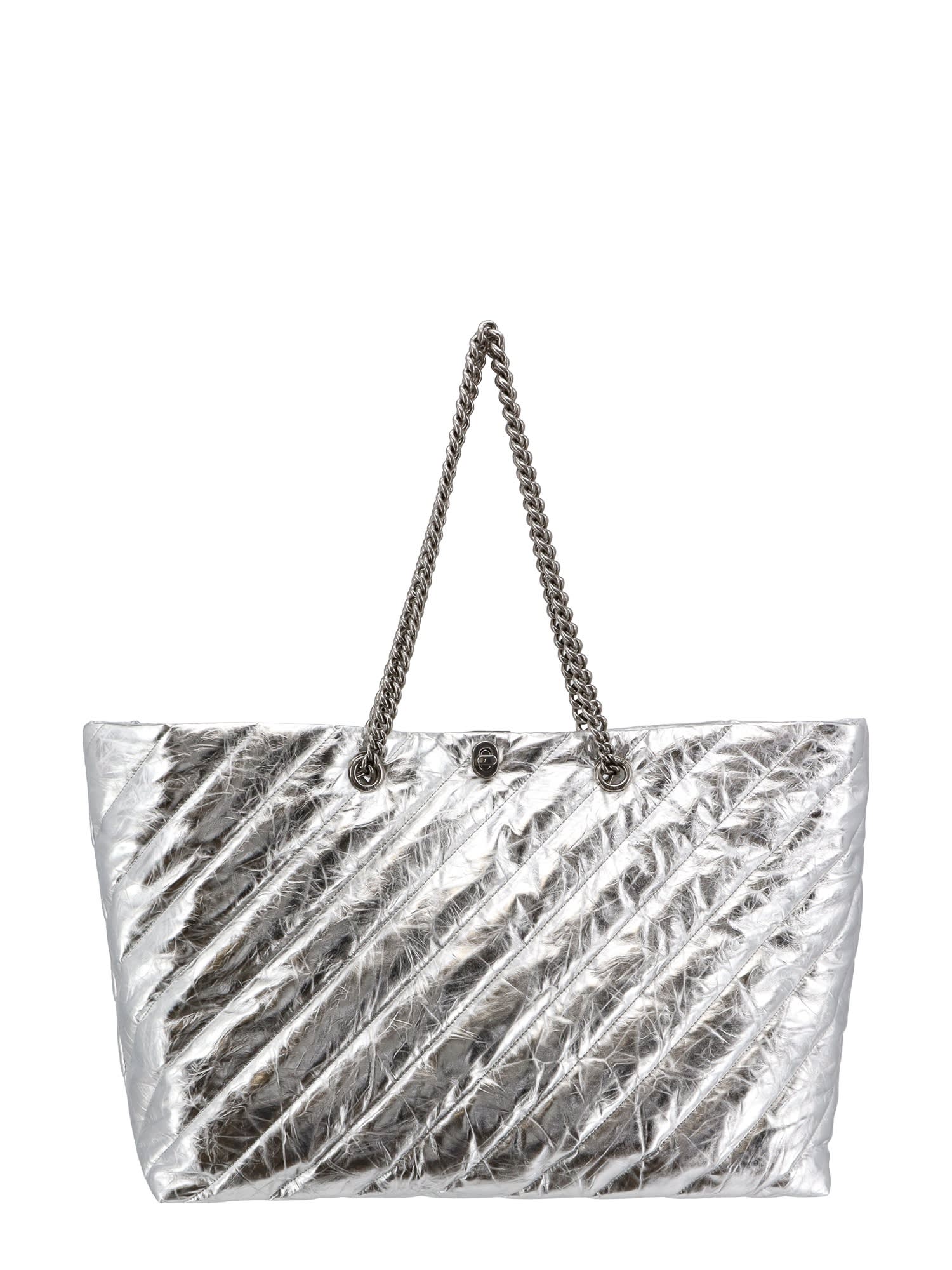 Shop Balenciaga All Crush Shoulder Bag In Silver