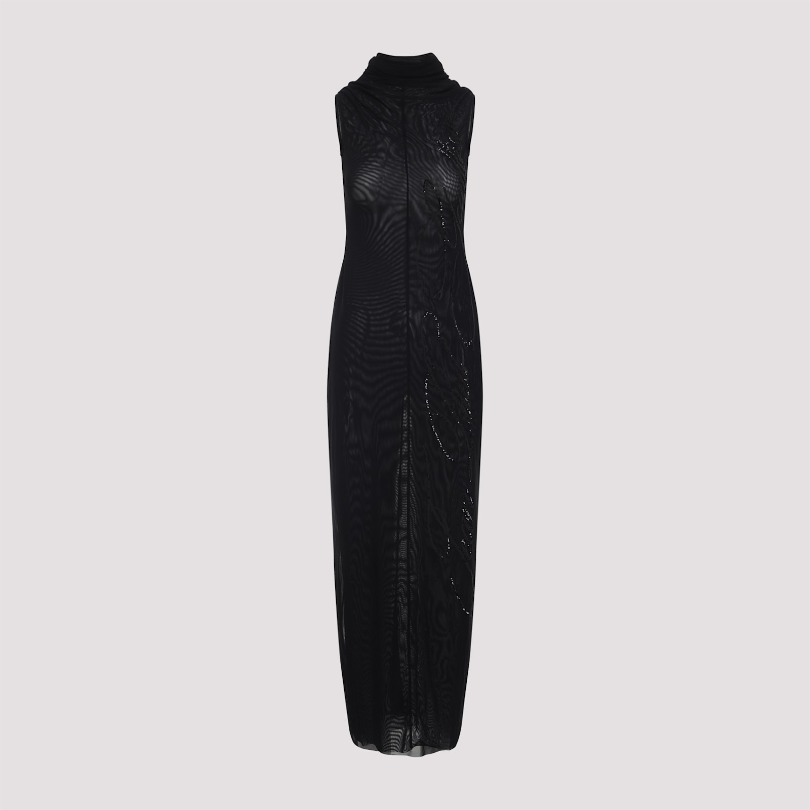 Jean Paul Gaultier Mesh Long Dress With Sequins In Black