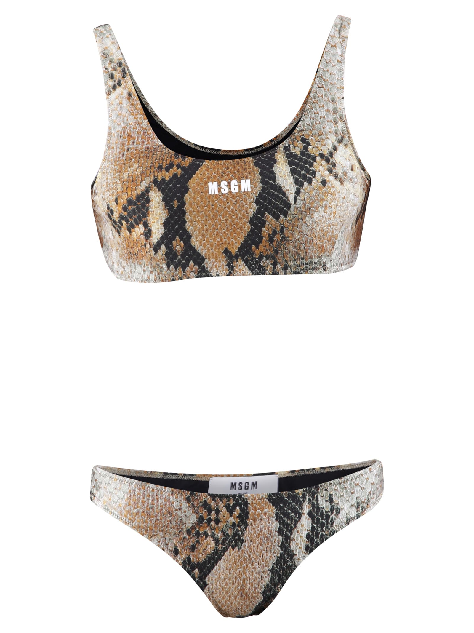 Msgm Snakeskin-print Bikini In Beige