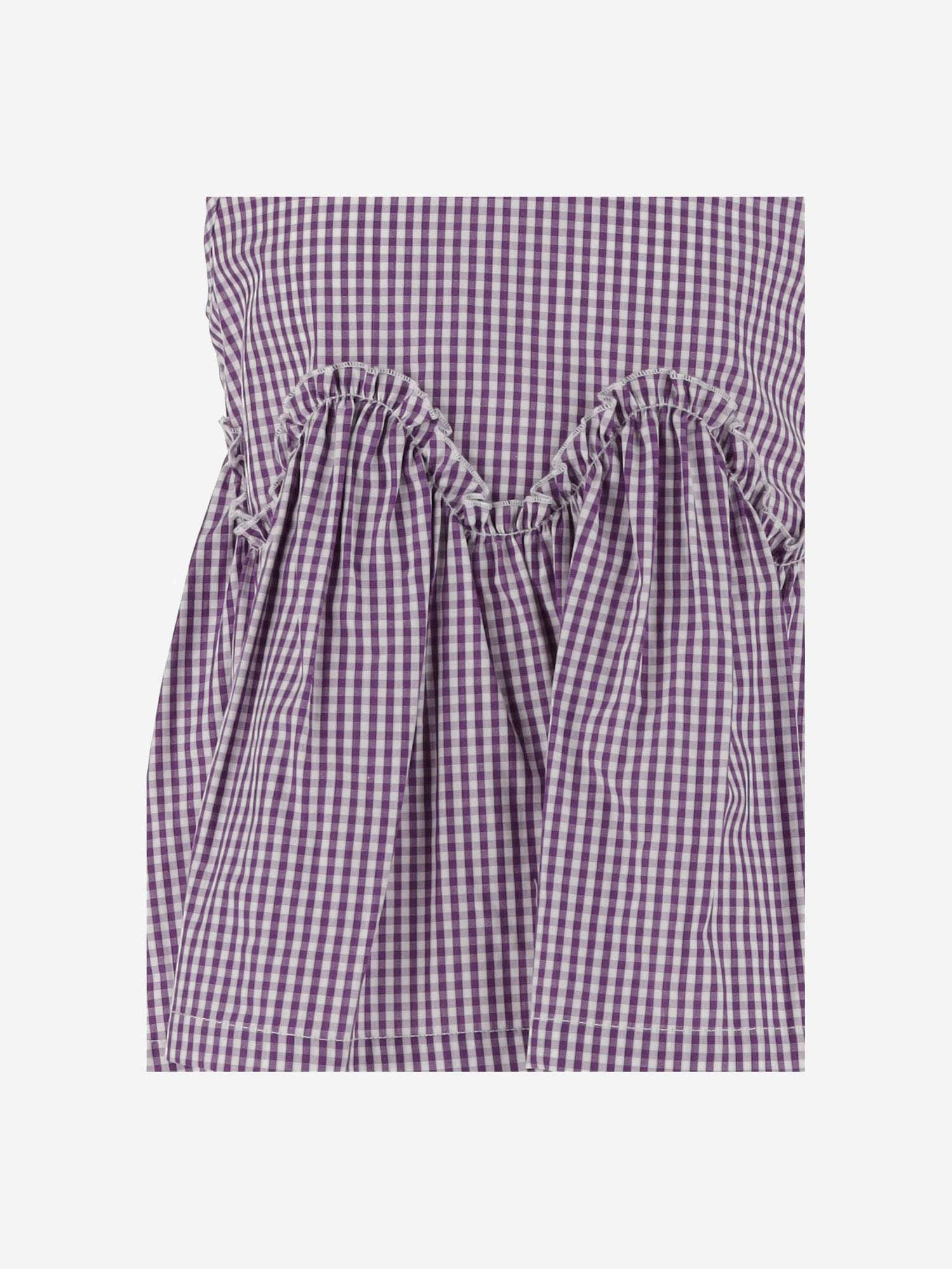 Shop Il Gufo Cotton Blouse With Vichy Print In Purple
