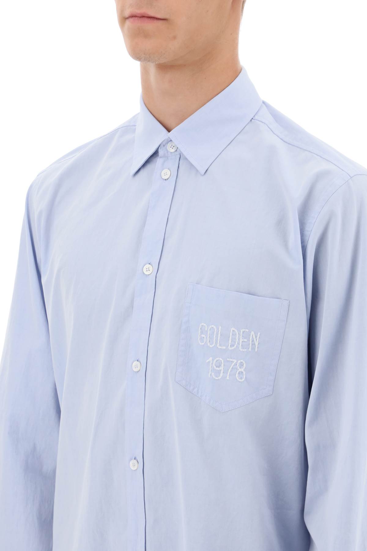 Shop Golden Goose Alvise Shirt With Embroidered Pocket In Light Tempest (light Blue)