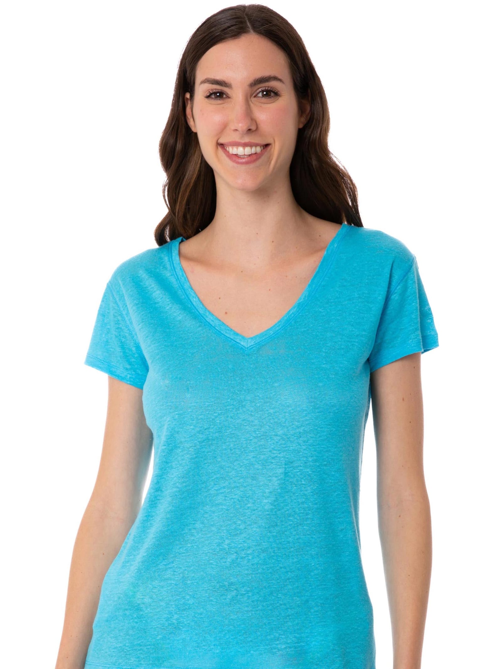 Woman Turquoise Linen T-shirt