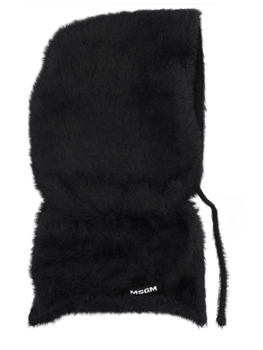 Msgm Textured Drawstring Hat In Faux Fur In Black