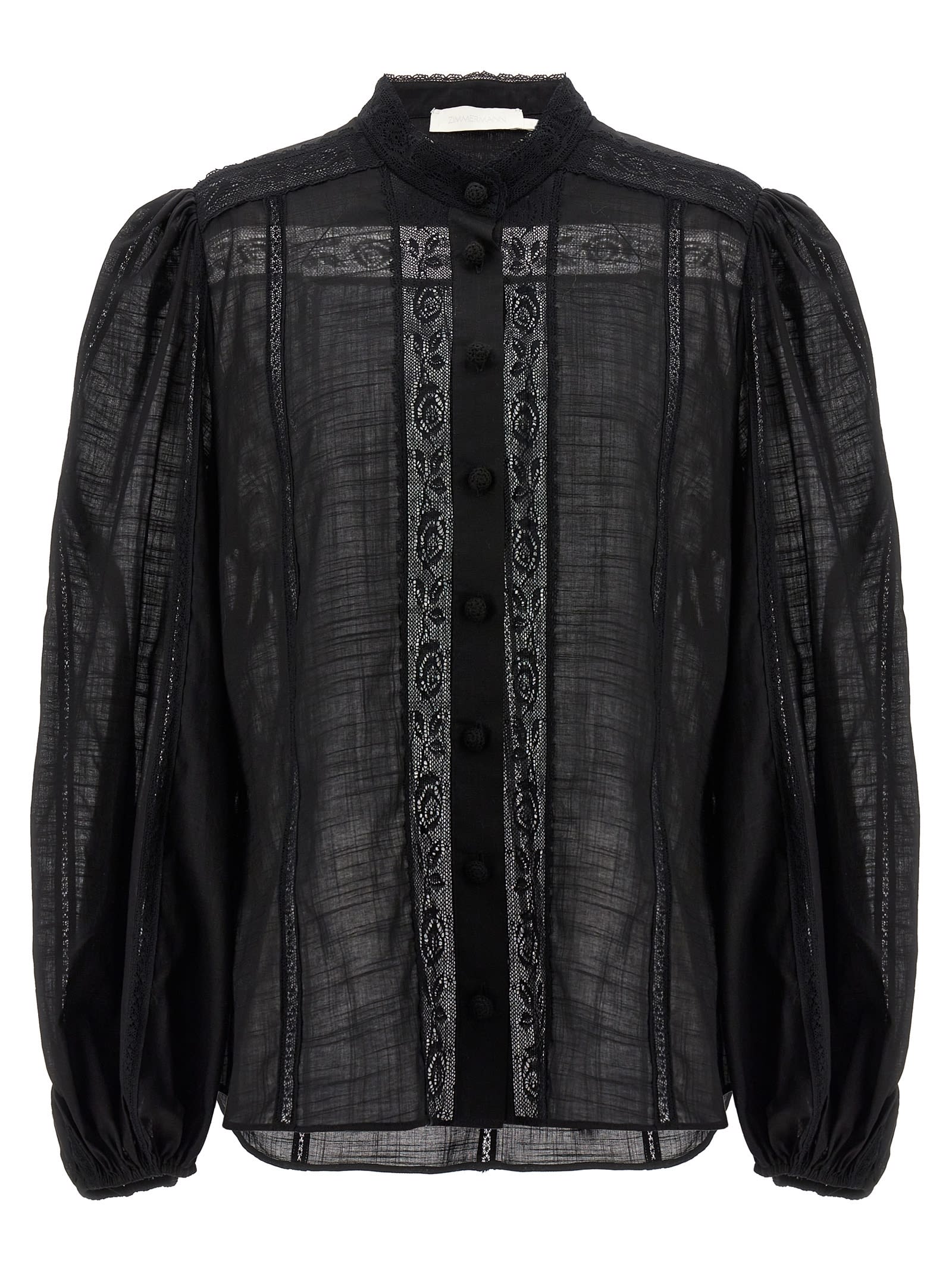 Shop Zimmermann Halliday Lace Trim Shirt In Black