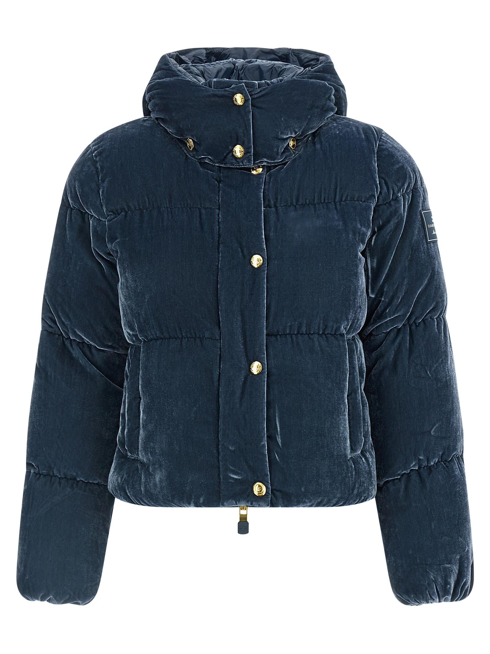 Elisabetta Franchi Velvet Down Jacket In Blue