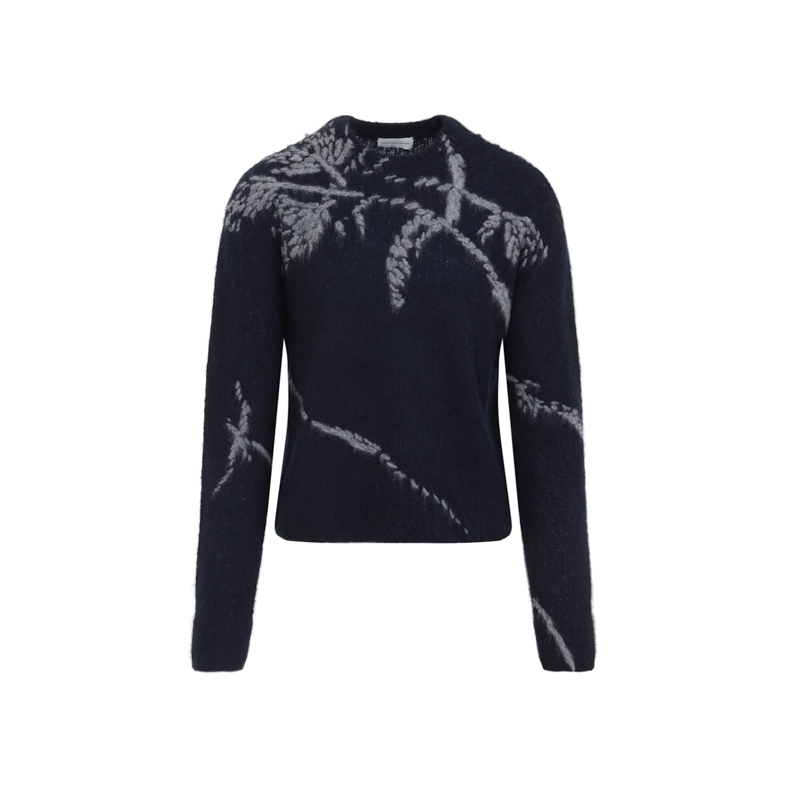 Dries Van Noten Mouche Crew Neck Knite With Motif Knitwear Blue In Blue