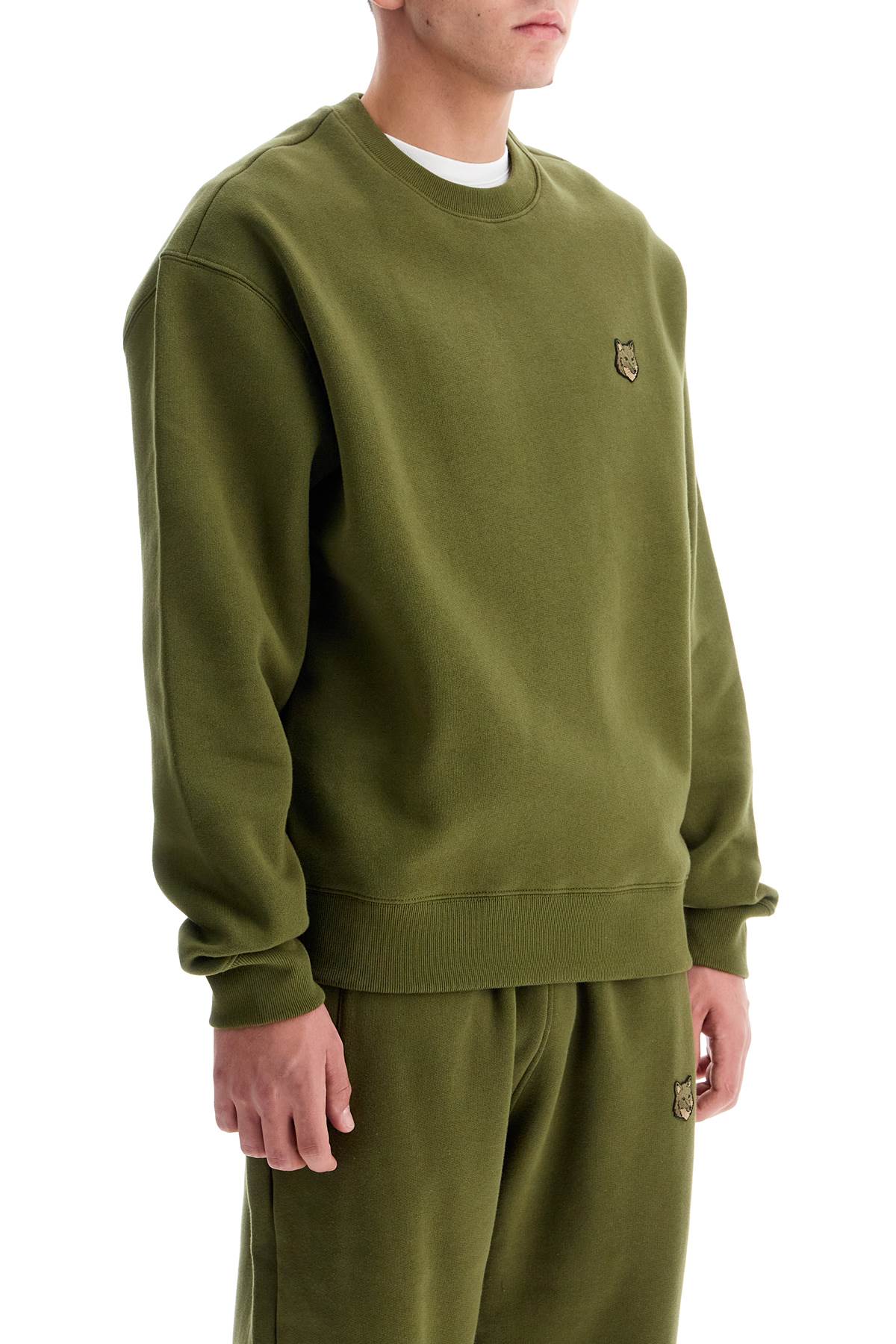 Shop Maison Kitsuné Bold Fox Head Crewneck Sweat In Military Green (green)