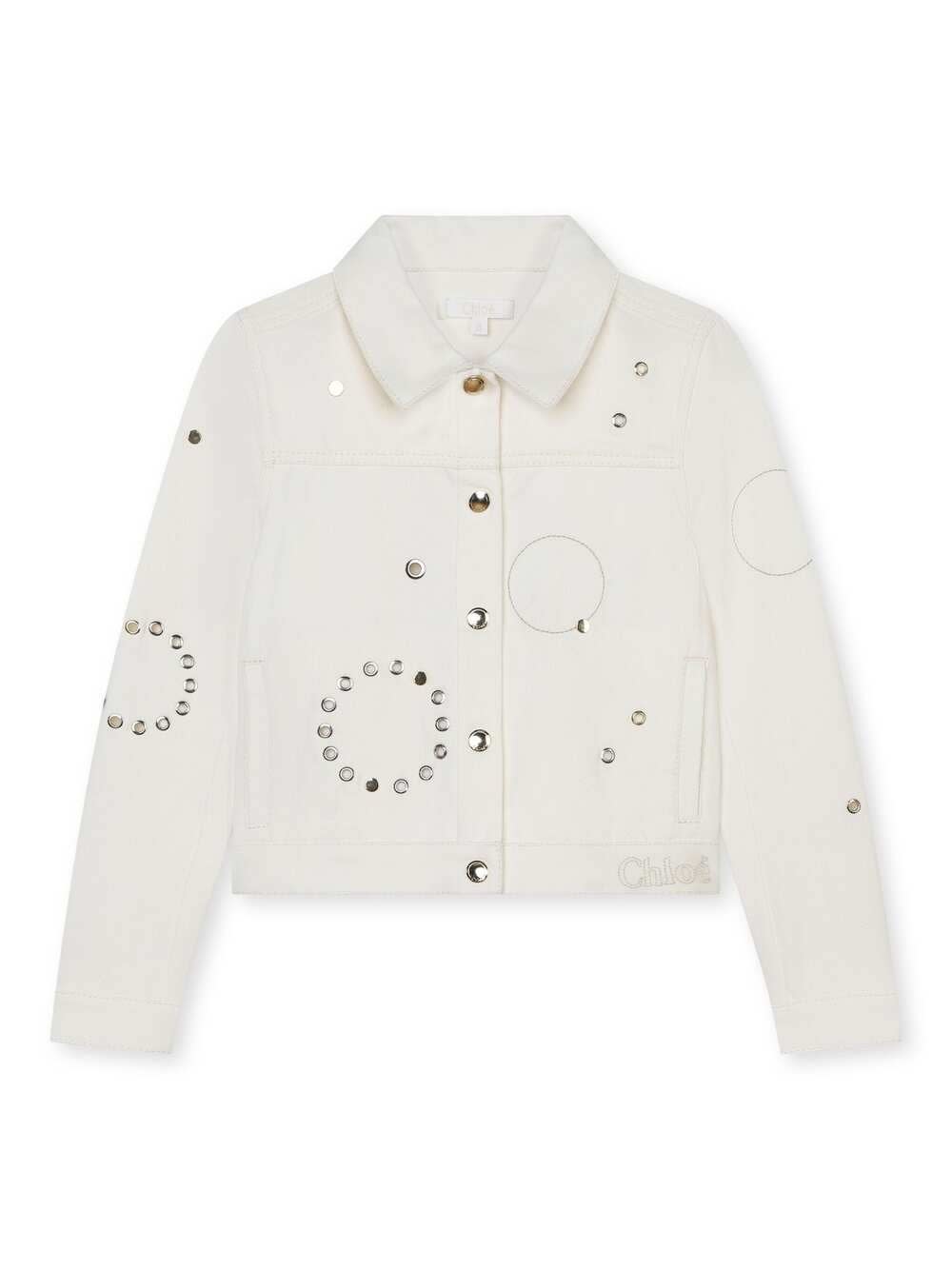 Shop Chloé Ivory Denim Jacket With Studs In White