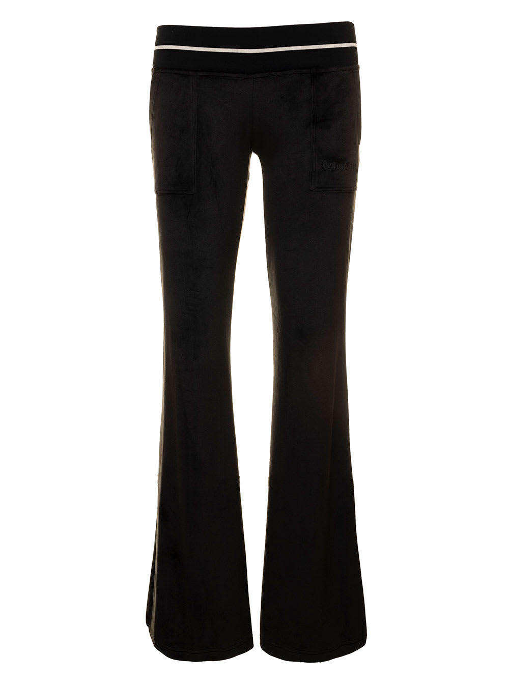 Black Chenille Flared Low-waist Pants Woman Palm Angels