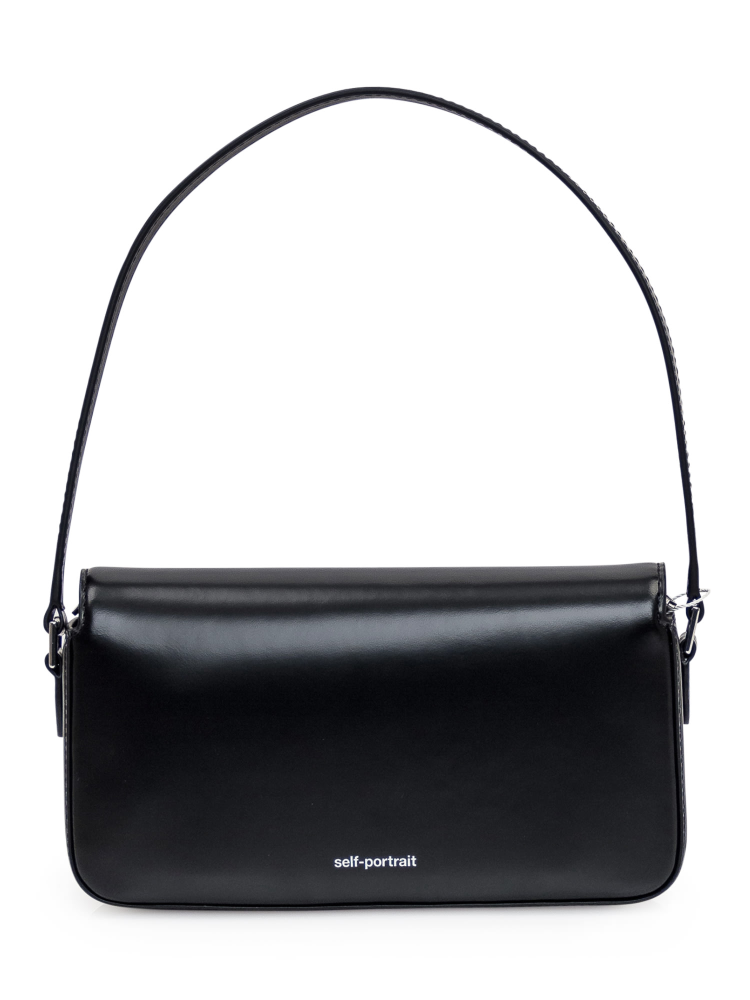 Shop Self-portrait Black Leather Baguette Bag