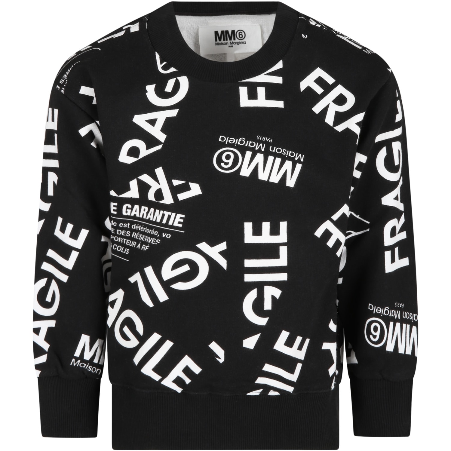 MM6 Maison Margiela Black Sweatshirt For Kids With Logos