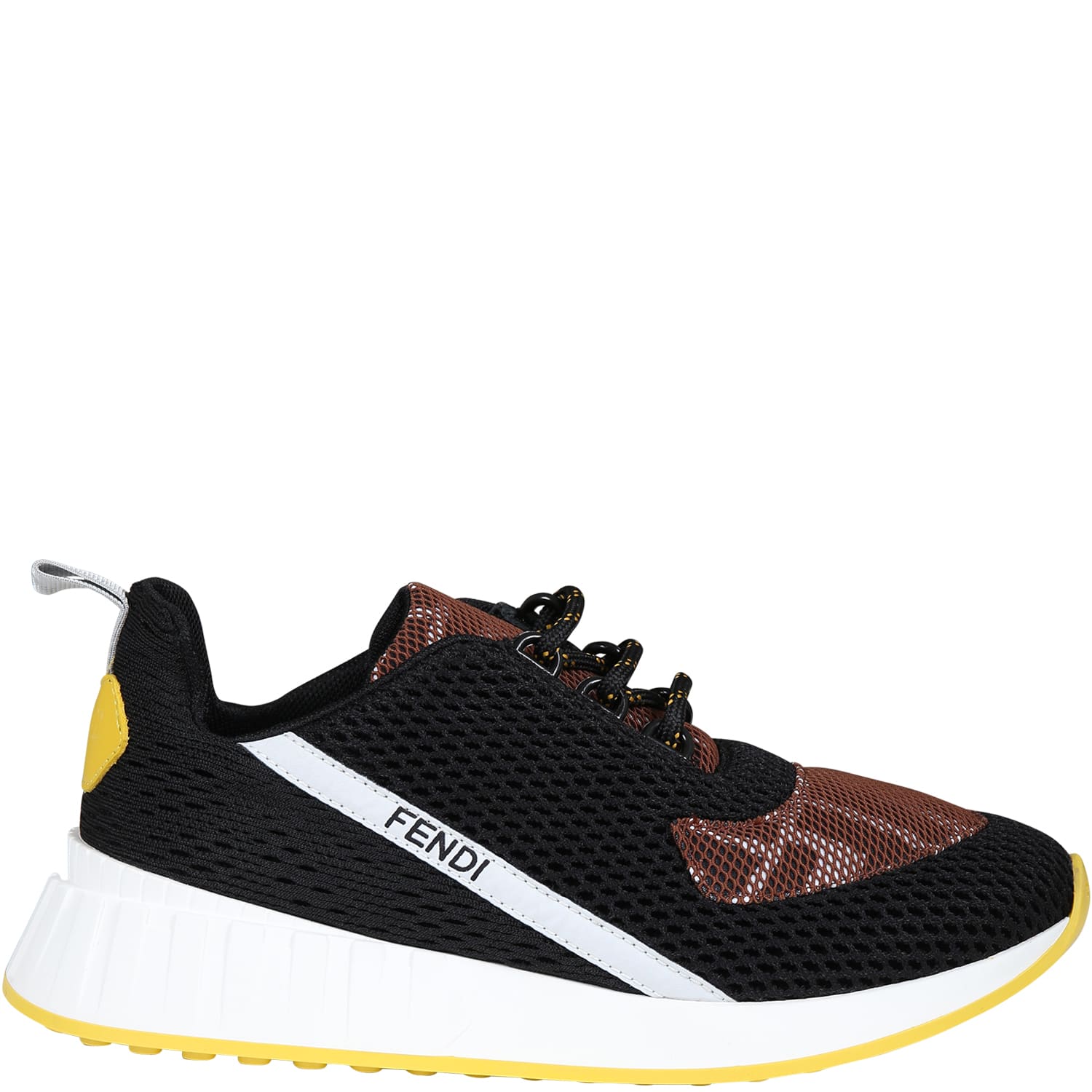 Fendi Black Sneakers For Kids With Iconic Double F In Multicolor