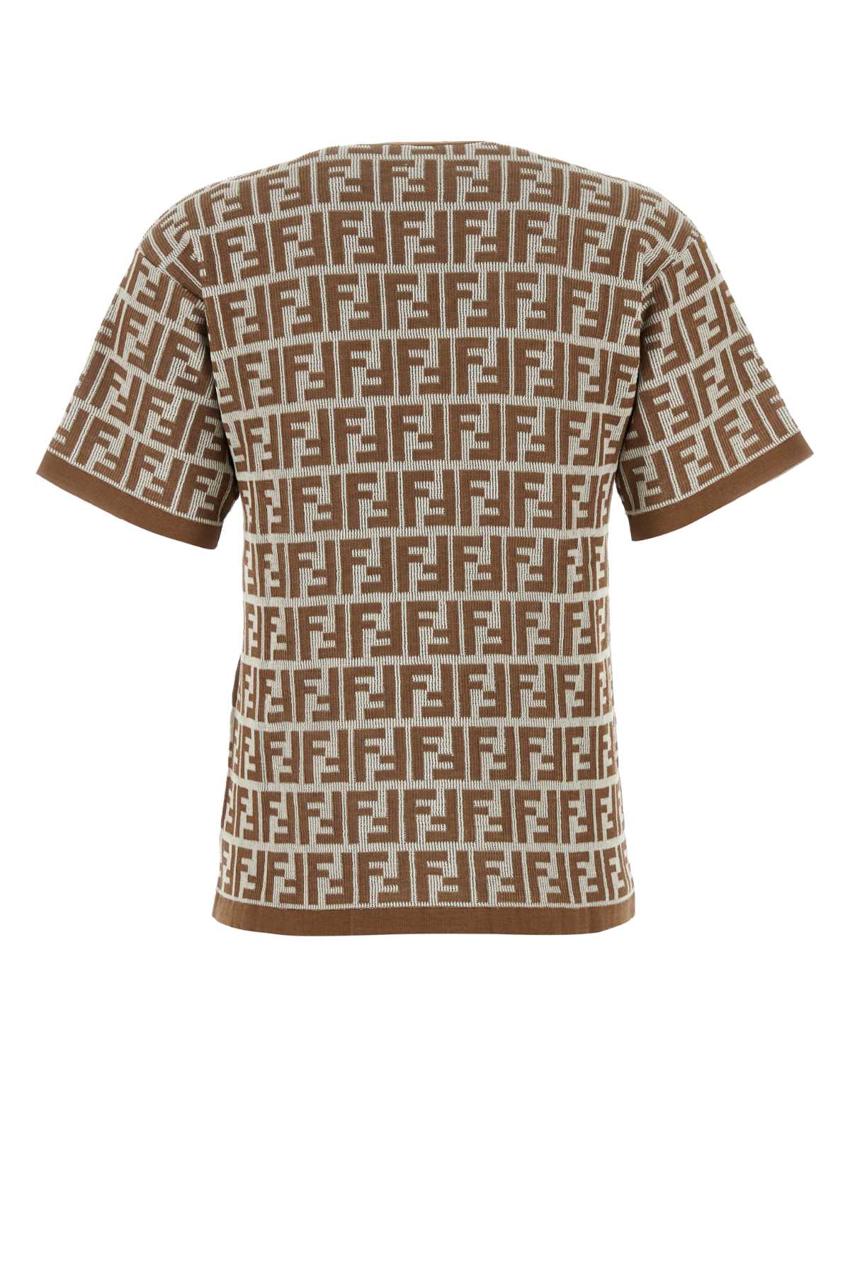 Shop Fendi Embroidered Stretch Cotton T-shirt In Ffgiuandujalinen