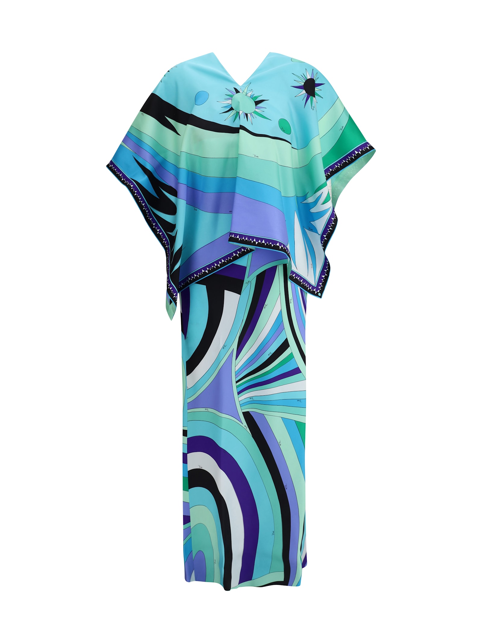 Pucci Iride Print Long Dress With Cape In Blue