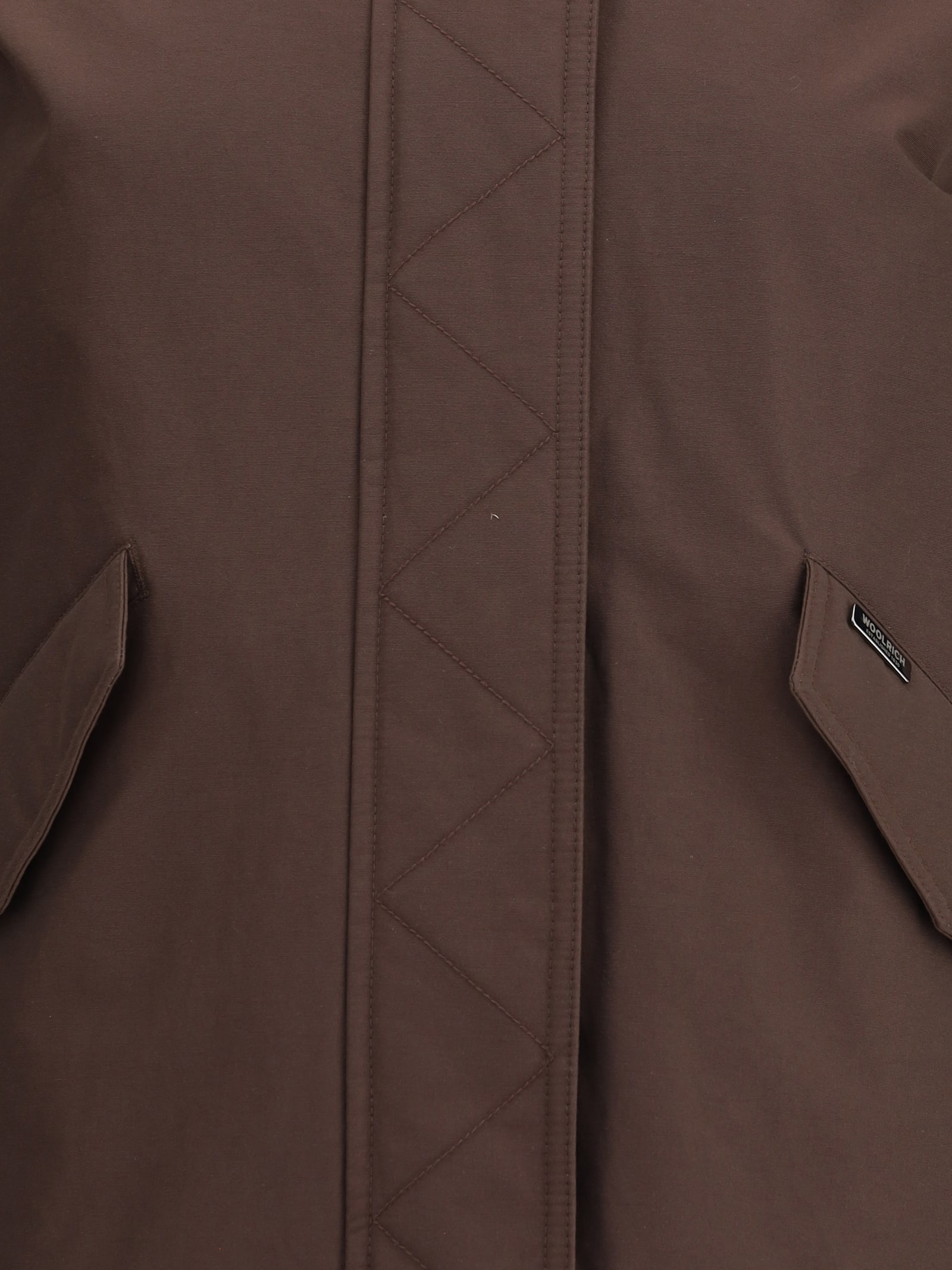 Woolrich Long-sleeved Hooded Parka Coat In Brown