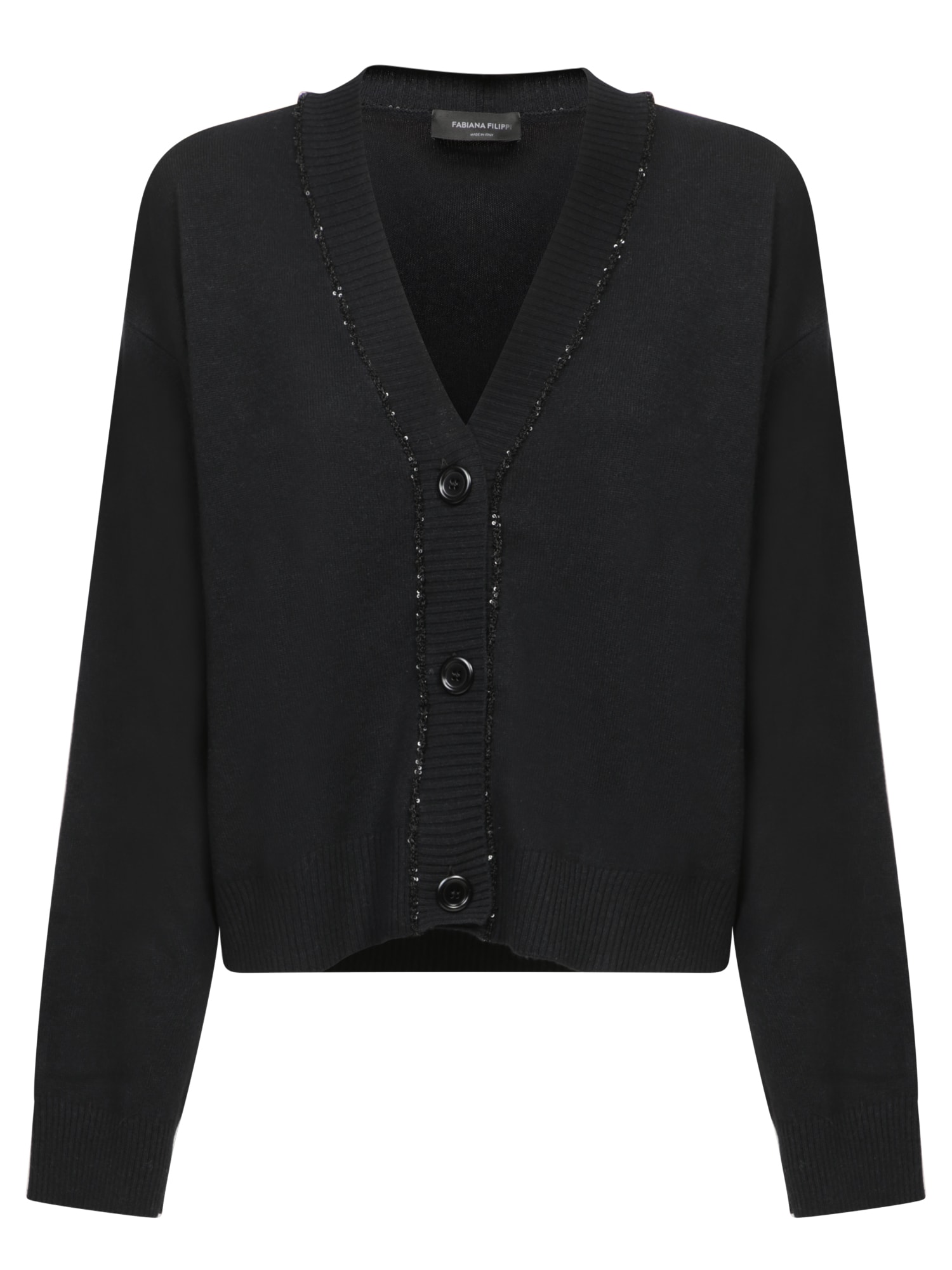 Shop Fabiana Filippi Black Sequin Thread Cardigan